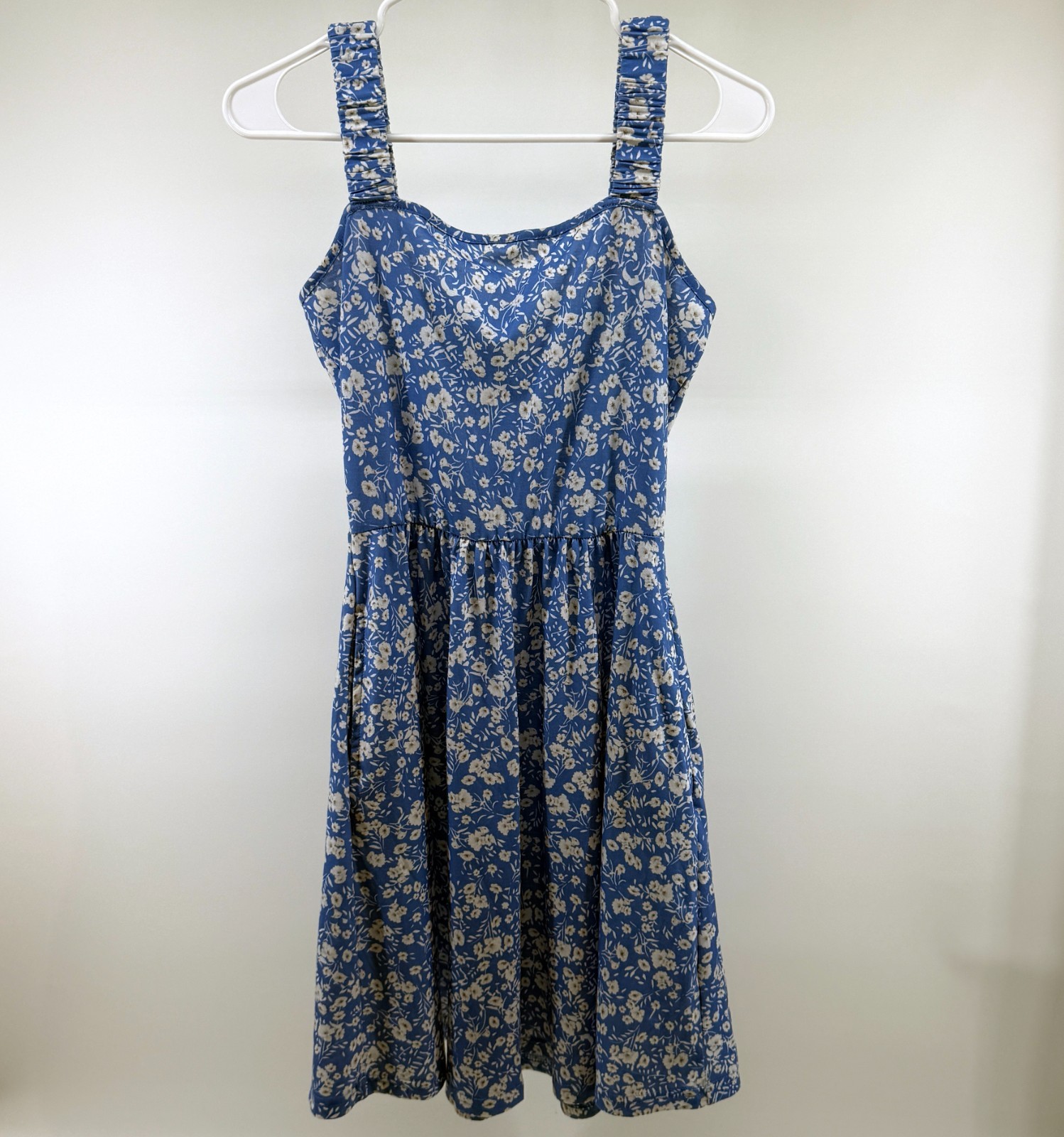 HUHOT sz Small Sundress Blue Floral Square Neck Sleeveless Knee Length Strappy