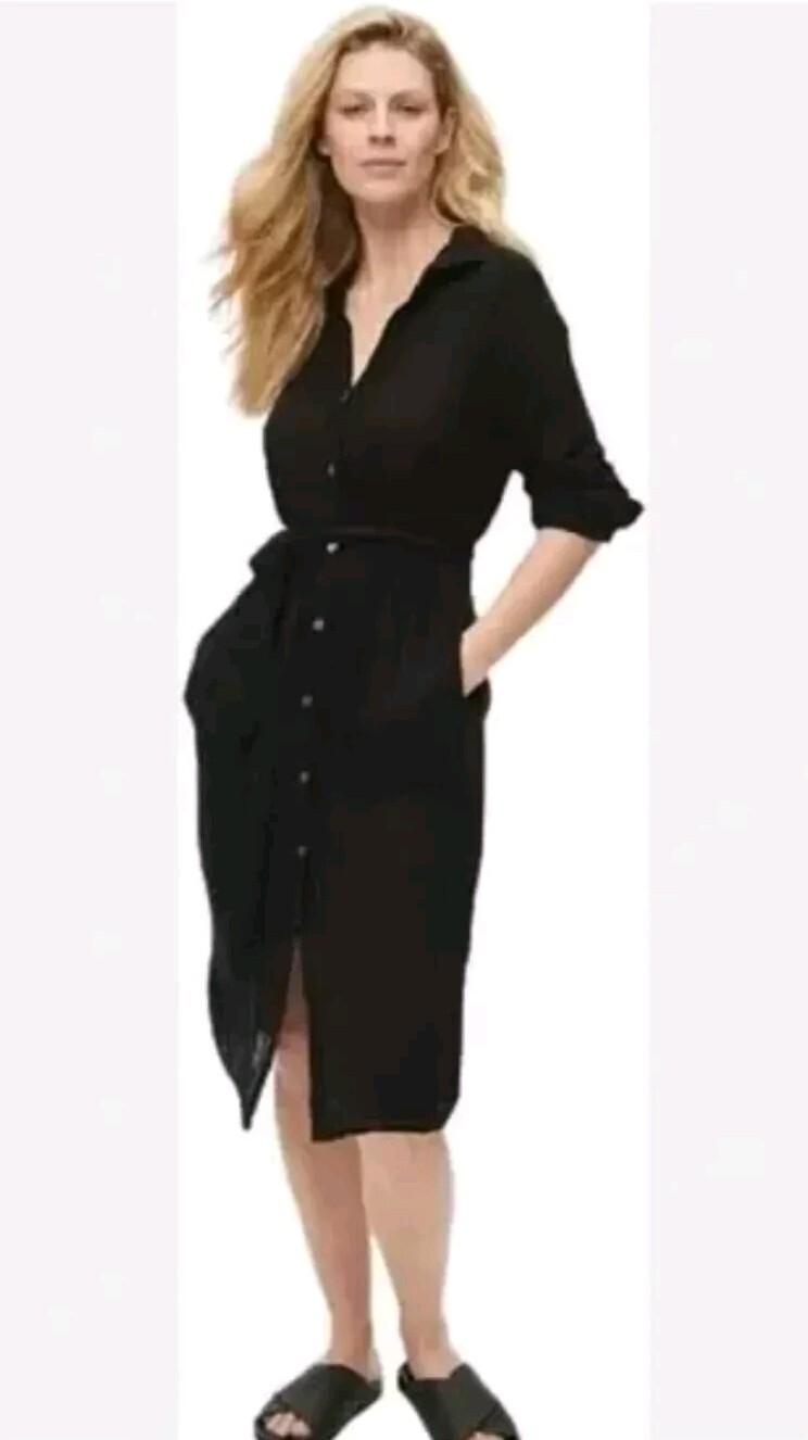 MICHAEL STARS Black Cotton Gauze Button Down Shirt Dress CLEO Sz S *MISSING CORD