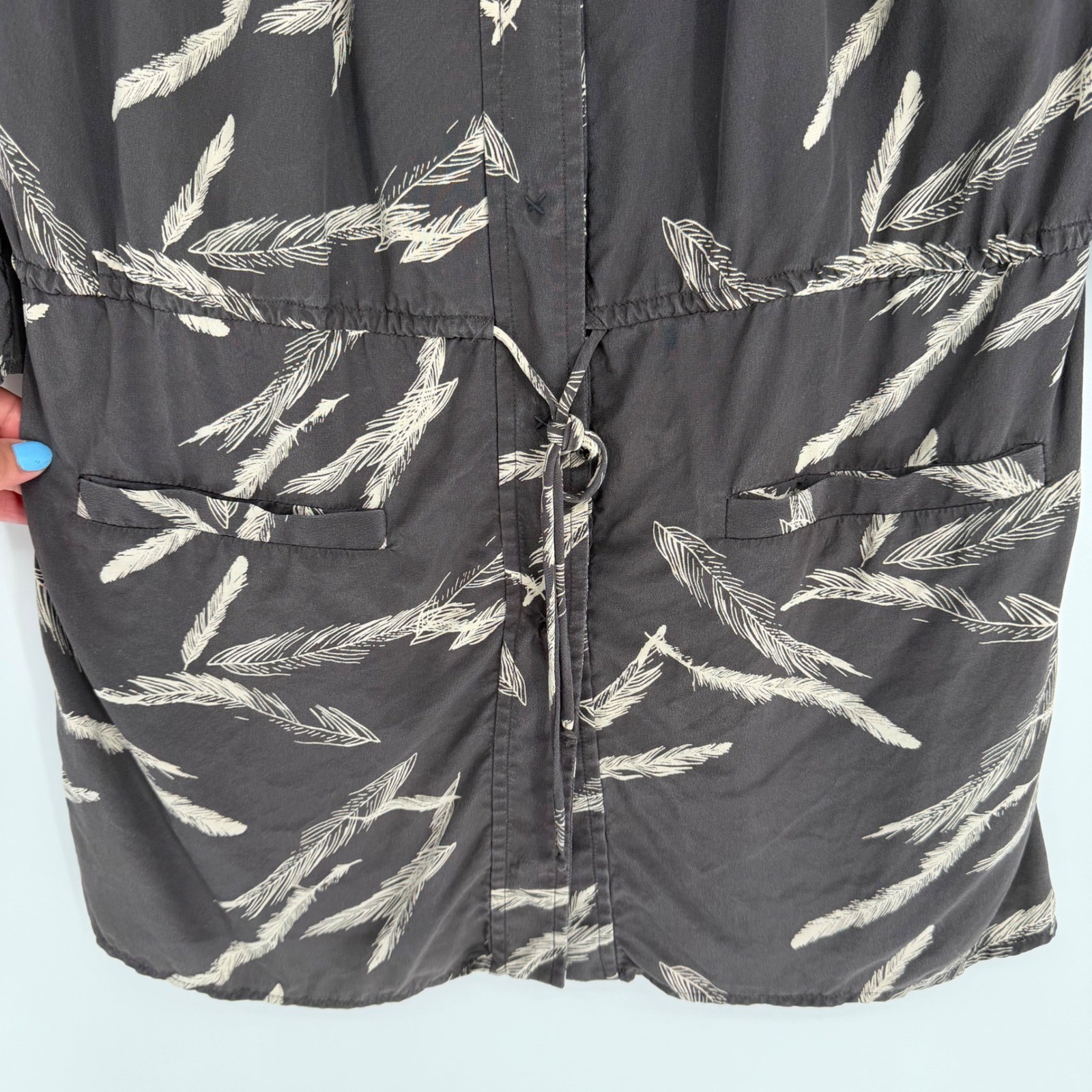 ULLA JOHNSON SILK MINI TUNIC DRESS SIZE 4 FEATHER PRINT BOHO CHIC – NOTE FLAW