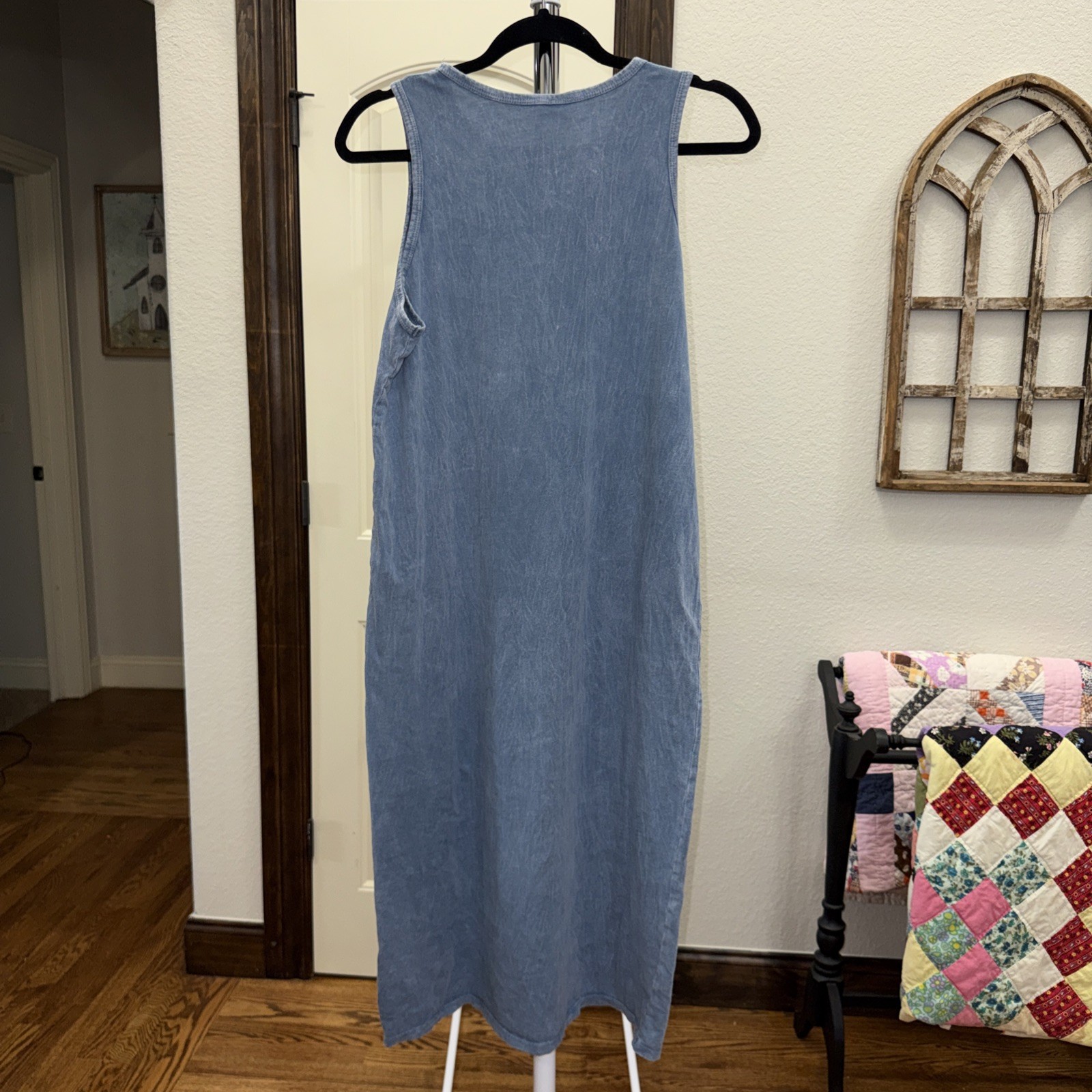 Caution to the Wind Tank Dress Peace Sign Blue Mineral Wash size Small #0158