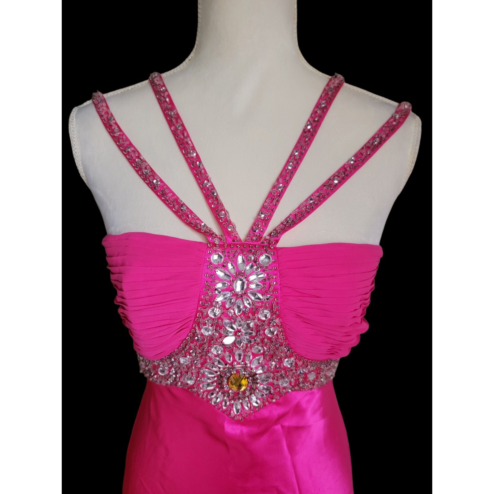 Cache Hot Pink Beaded Strappy Self-Tie Bow Closure Evening Gown Dress Size 6