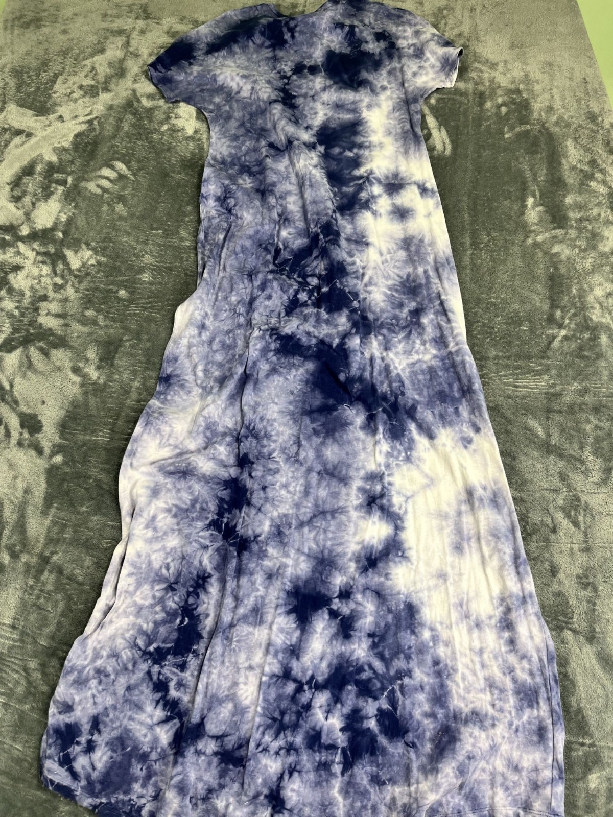 LuLaRoe Womens Blue & White Tie-Dye Short Sleeve Maxi Dress S