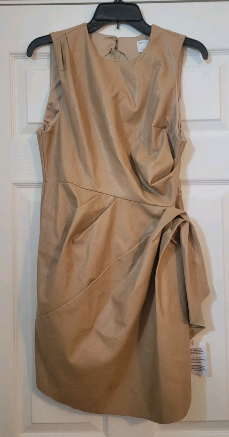 ASOS Faux Leather Sleeveless Ruched Sheath Dress STONE NWT S