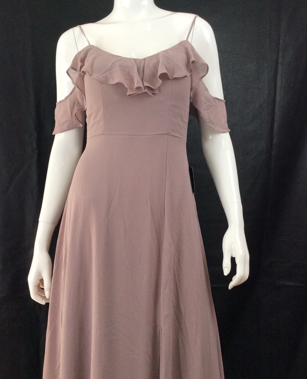 Soieblu Mauve Chiffon Cold Shoulder Ruffle Maxi Dress Formal Wedding Fairycore S