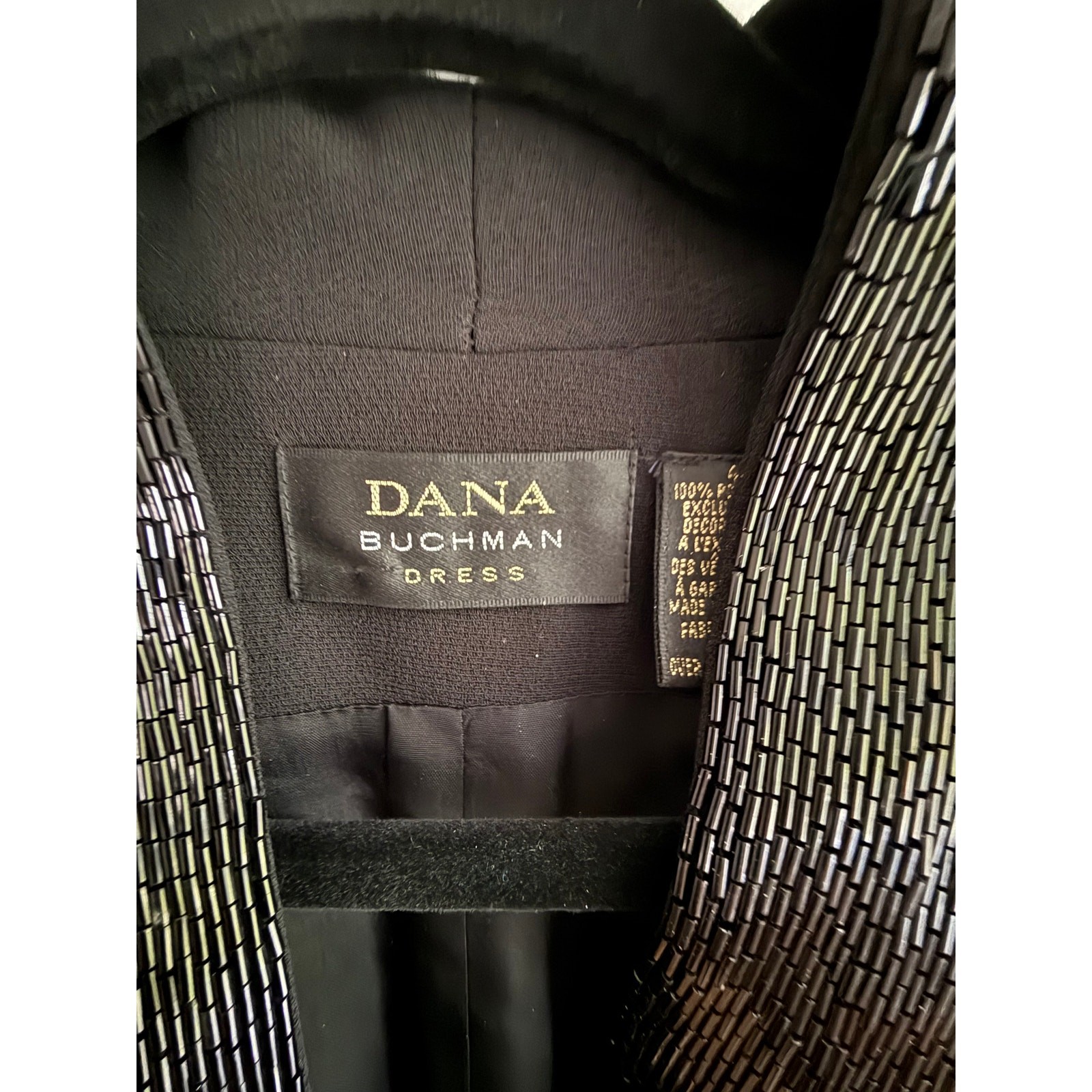 Dana Buchman Black Wrap Dress Size 4 NWT Sequin Collar & Cuffs Evening Cocktail