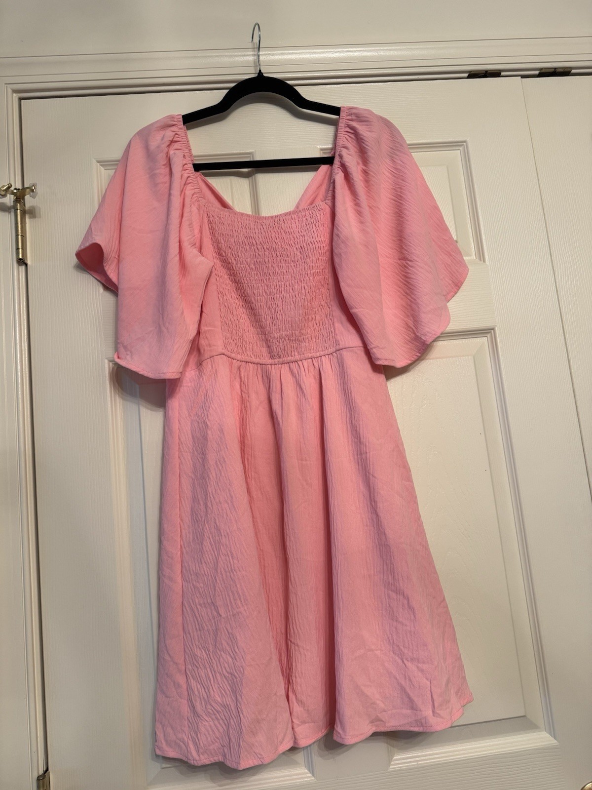NWT Pink Tie Front Smocked Back Flutter Sleeve Mini Dress – Women’s Size M