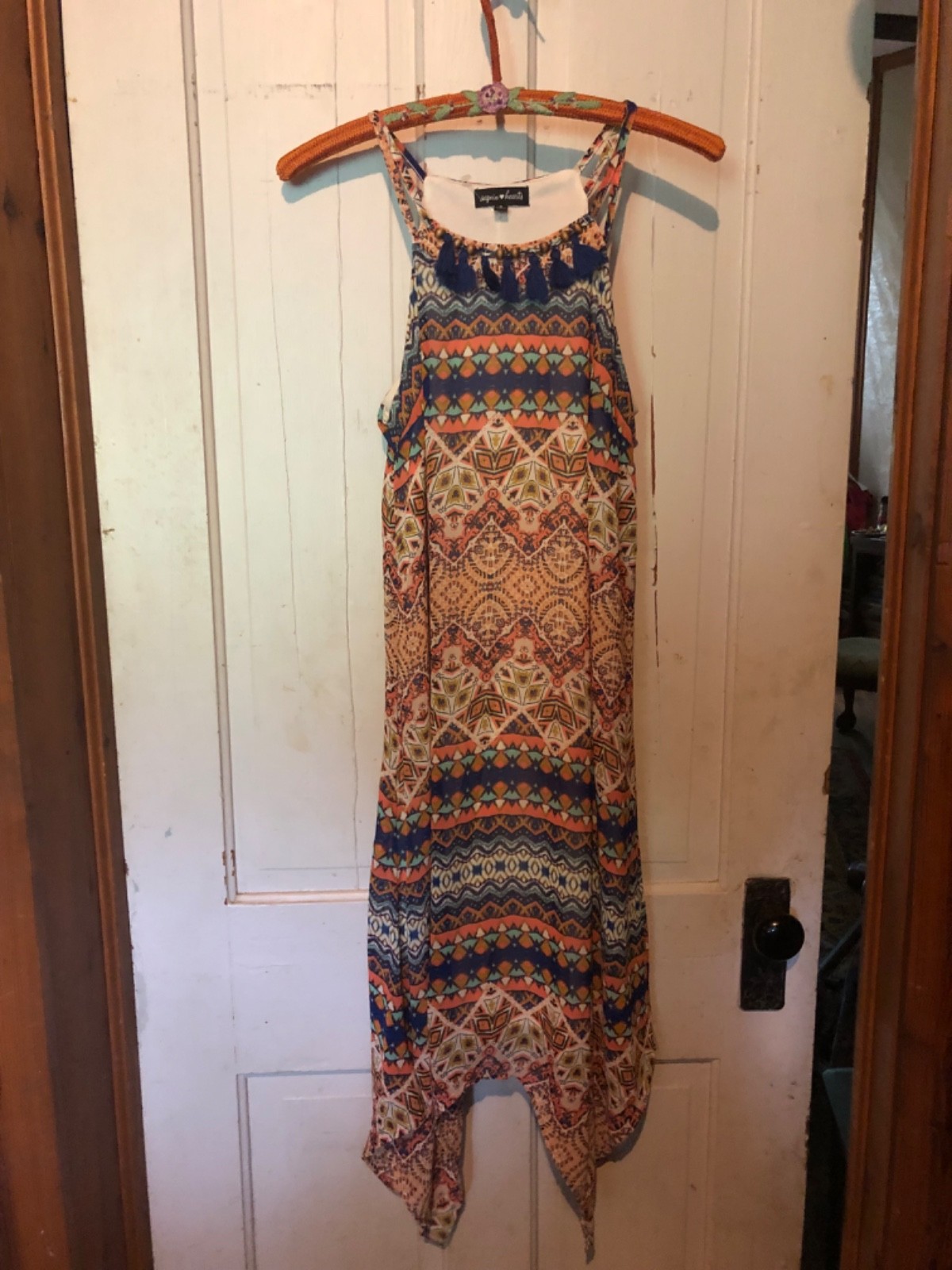 Sequin Hearts Scarf Dress Halter Keyhole Bohemian Sheer Lined Side Slit Small