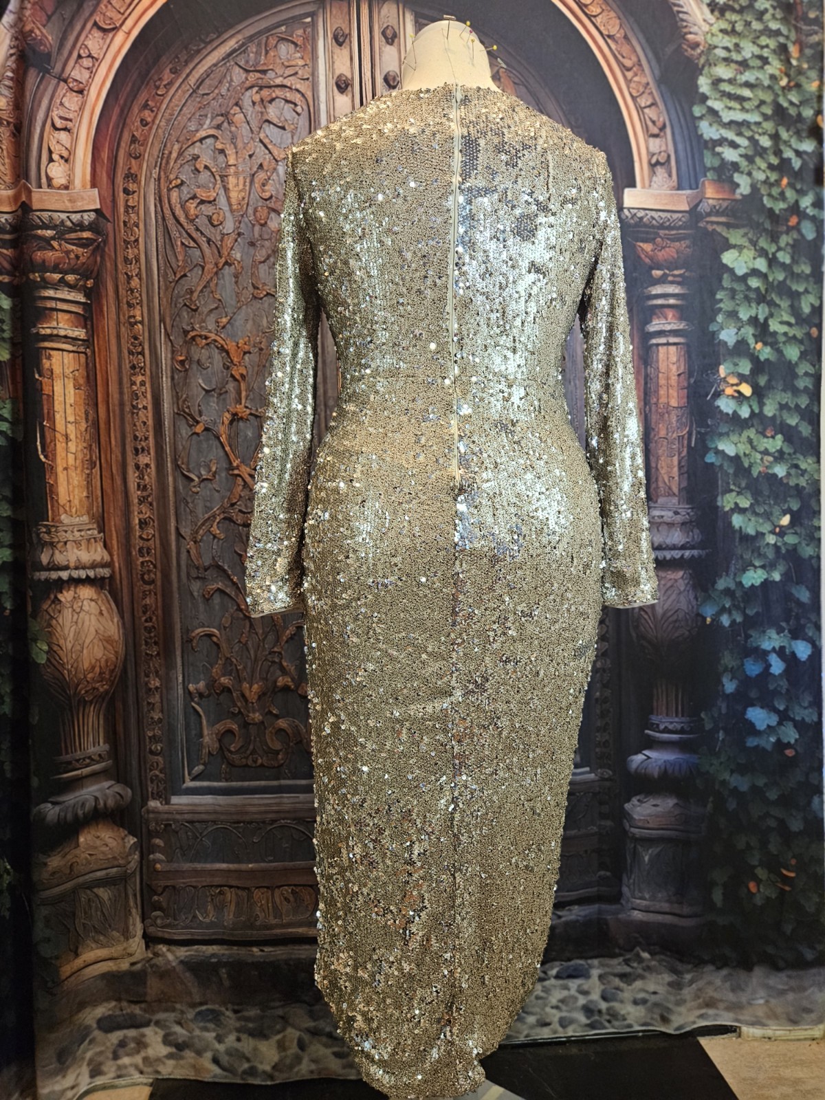 TFNC SARALEE MIDI Gold Silver Sequin Faux Wrap Dress Red Carpet UK 12 USA 8