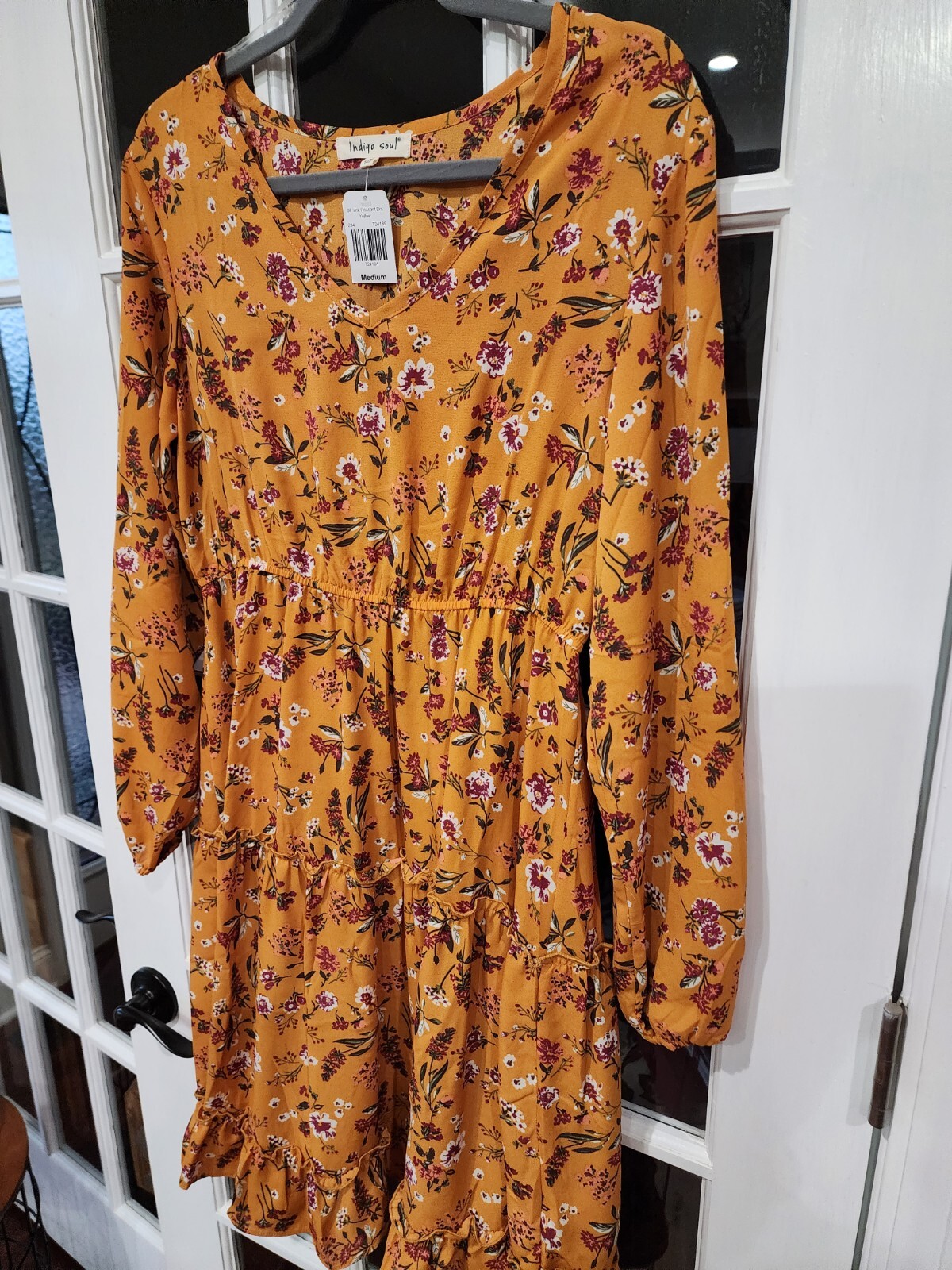 🌼🌷🪻Indigo Soul Peasant Dress Womens Yellow Flowers Size Medium NWT🪻🌷🌼