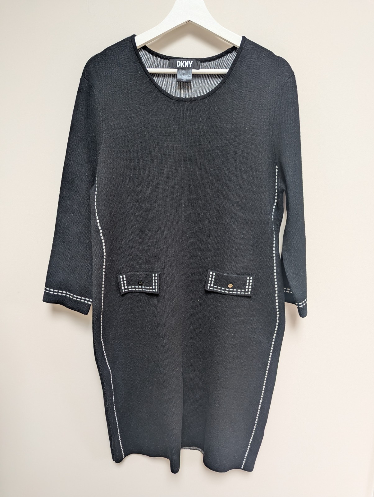 DKNY Women’s Black Pullover Sweater Dress Size XL Elbow Sleeve