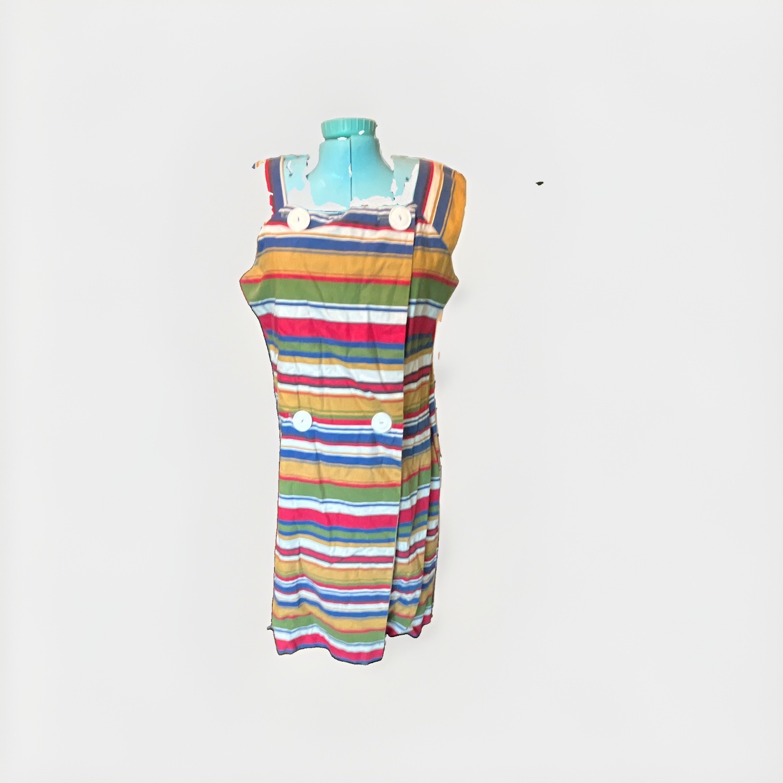 Vintage VOLUP Multicolor Striped Cotton Shift Knee Dress Sleeveless L/XL
