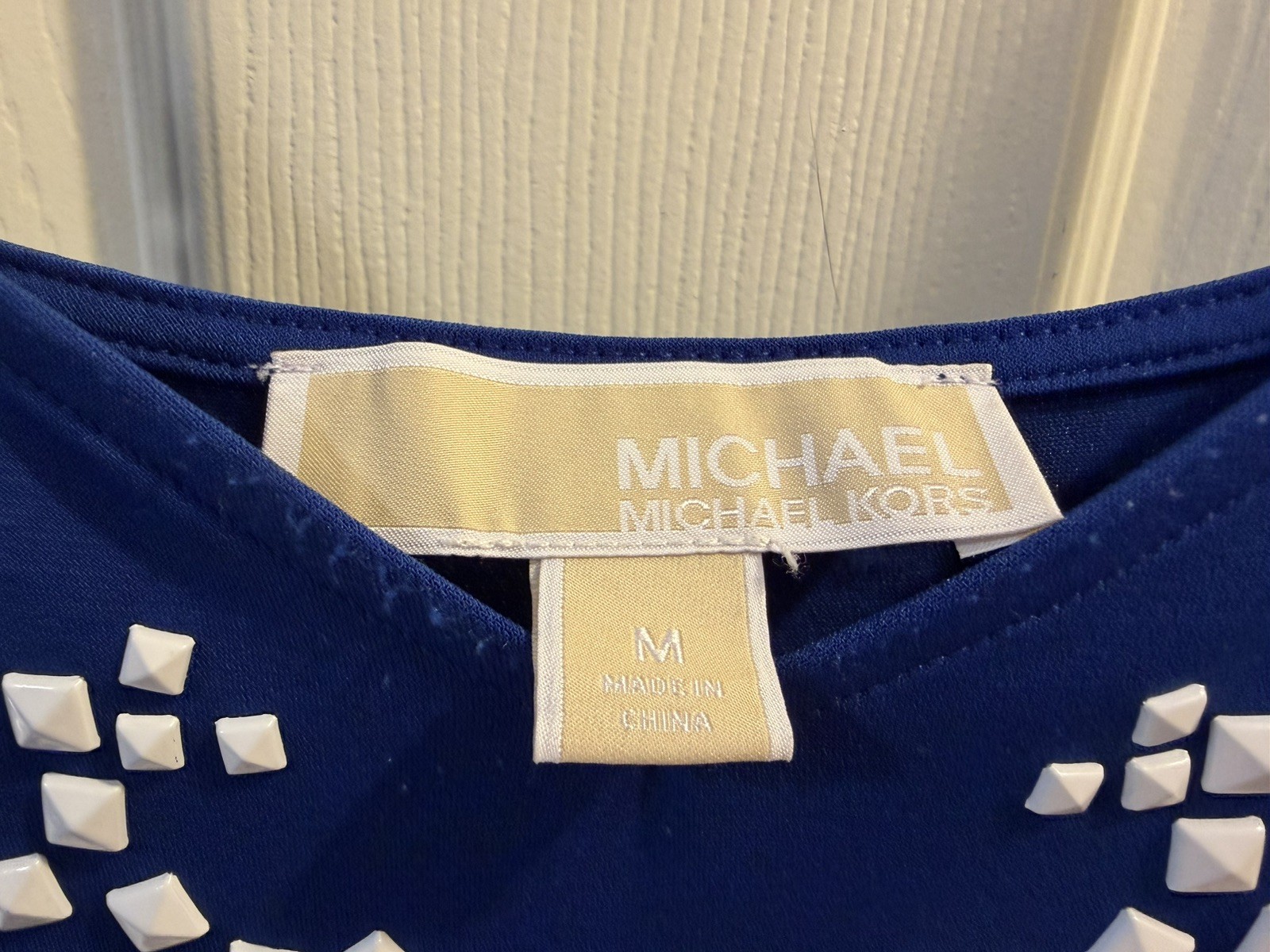 Michael Kors Stylish Blue Beach Mini Dress W White Beads Suspenders Used M
