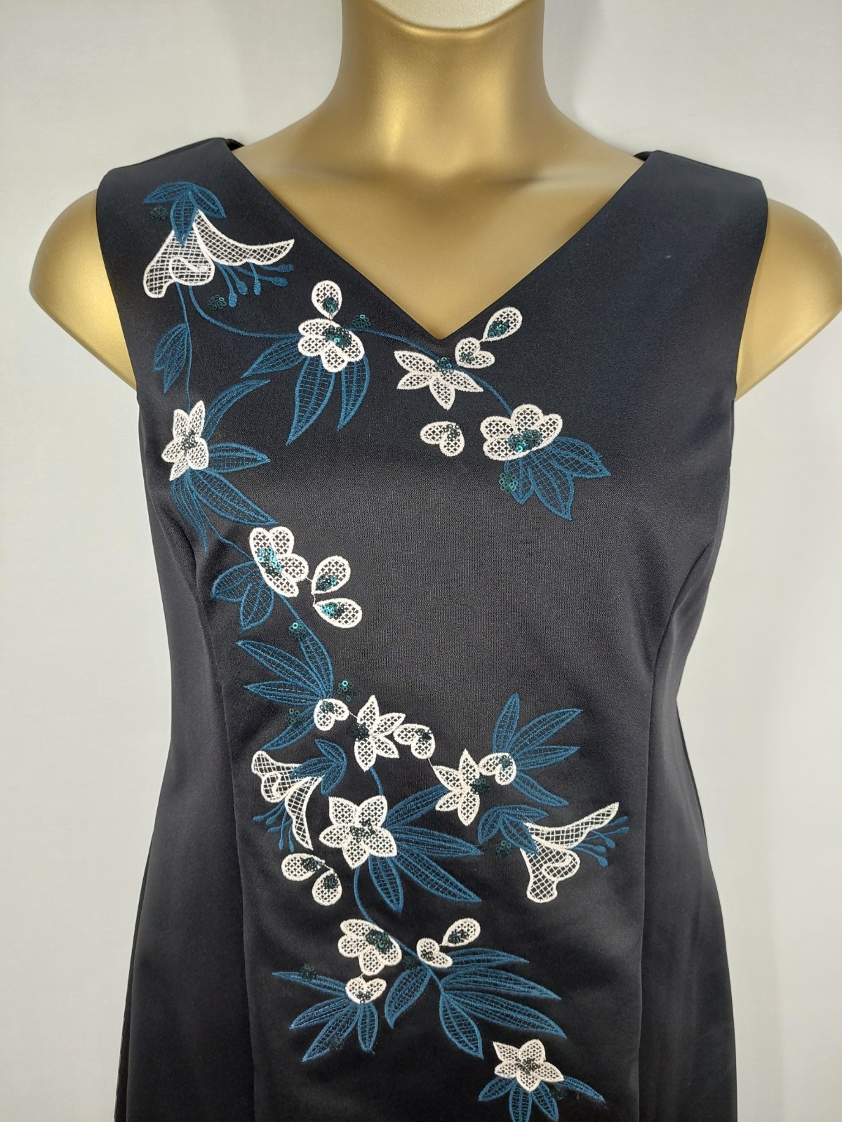 Precis Petite Black Embroidered Shift Dress UK 18 Floral Sequin Occasion Dress