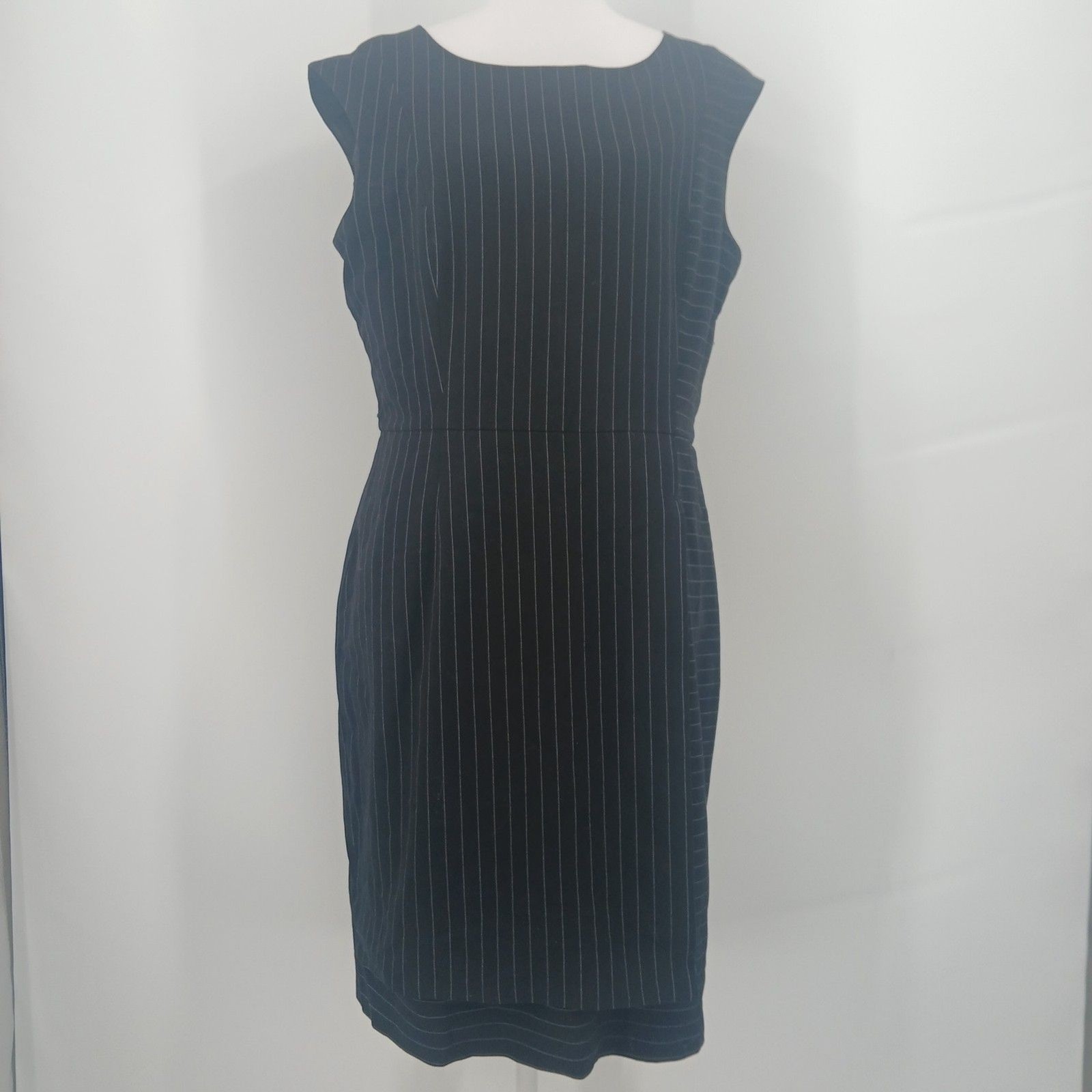womans calvin klein size 8P black striped back zipper fitted dress teacher fall