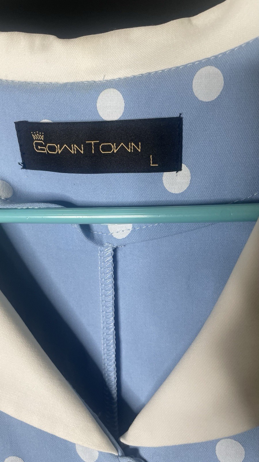 Gown Town Blue Polka Dot Short Sleeve Fit Flare Dress Rockabilly 50s Pinup L