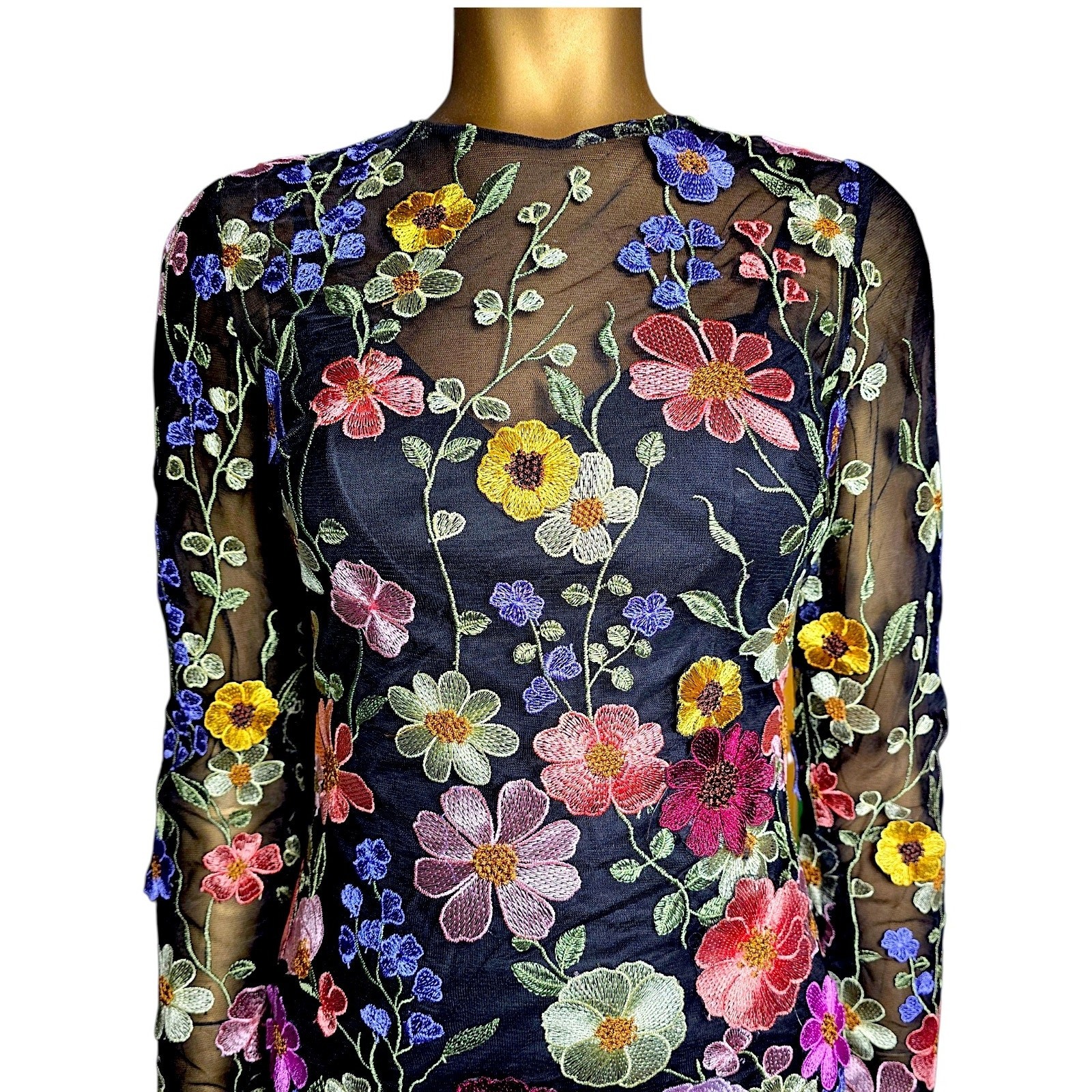 Mac Duggal 68202 Floral Embroidered Mesh Mini Dress Womens 2 NWT