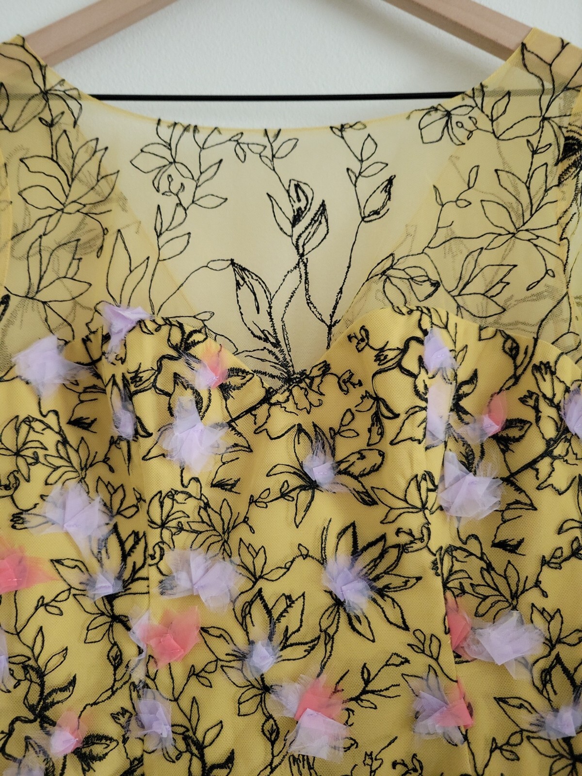 Marchesa Notte Embriodered Tulle Mini Dress Size 6 Yellow Floral Wedding NWT