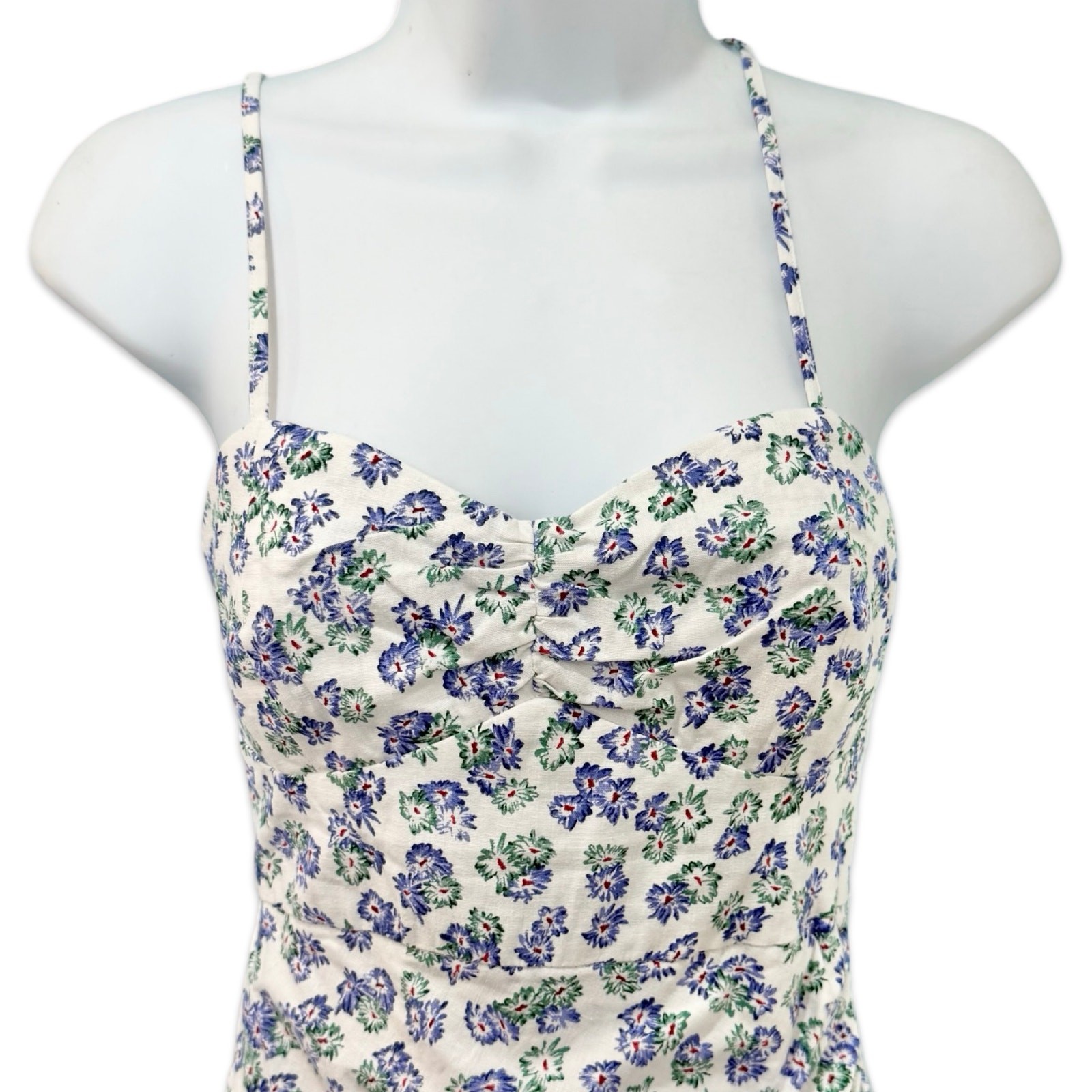 Zara White Blue Green Floral Cross Strap Front Slit Midi Dress size XS NEW Tags