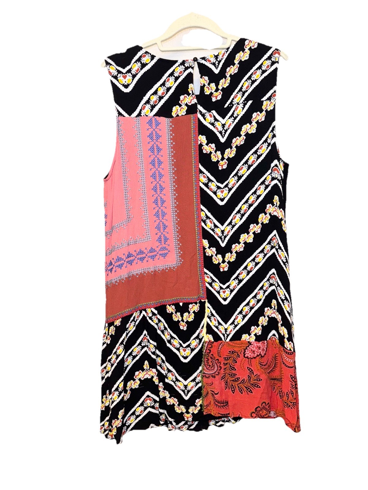 Desigual $189 Embroidered Patchwork Mixed Patterns Boho Shift Dress SIZE 44 XL