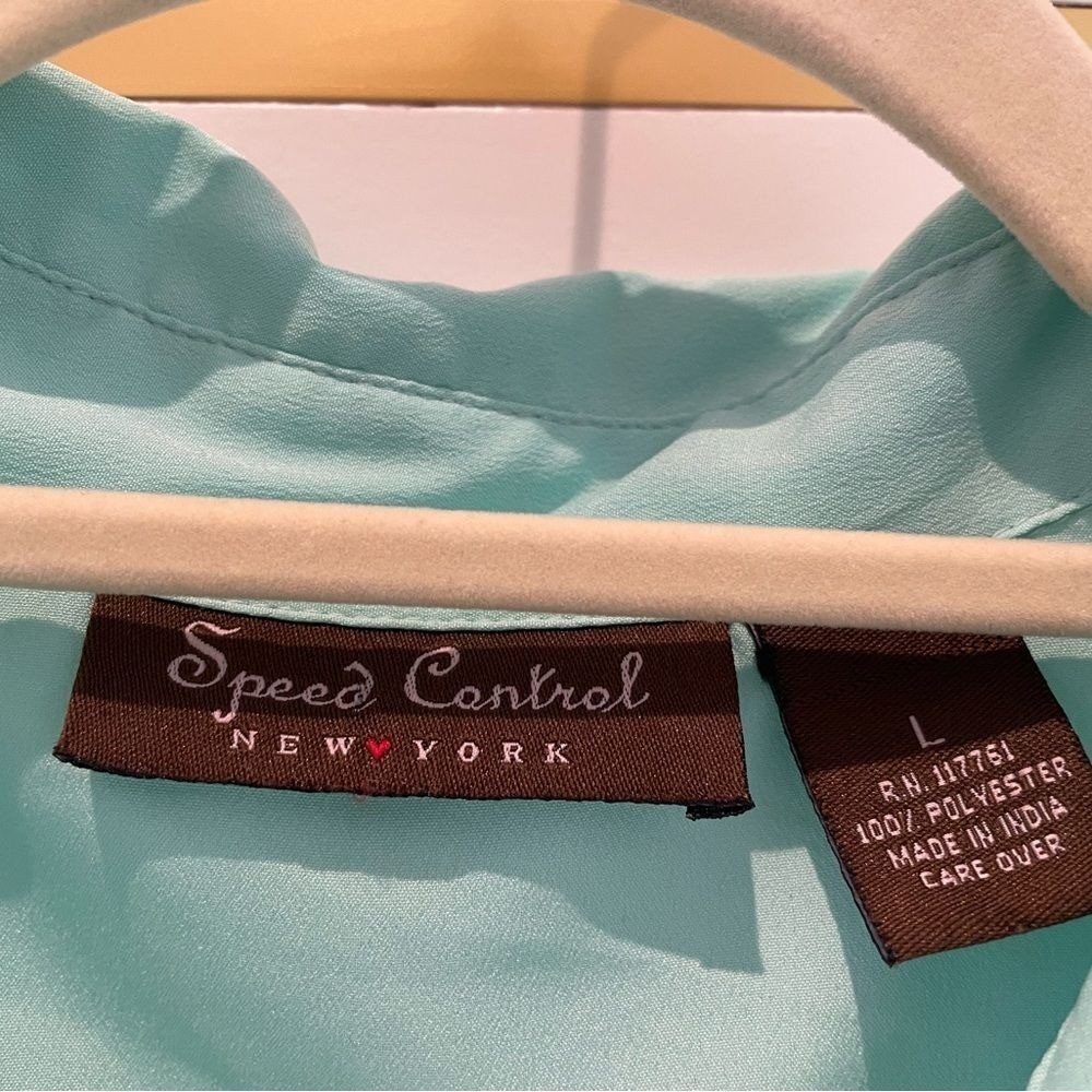 SPEED Control Aqua Turquoise Lightweight Long Sleeve Shirt Dress Button Belted