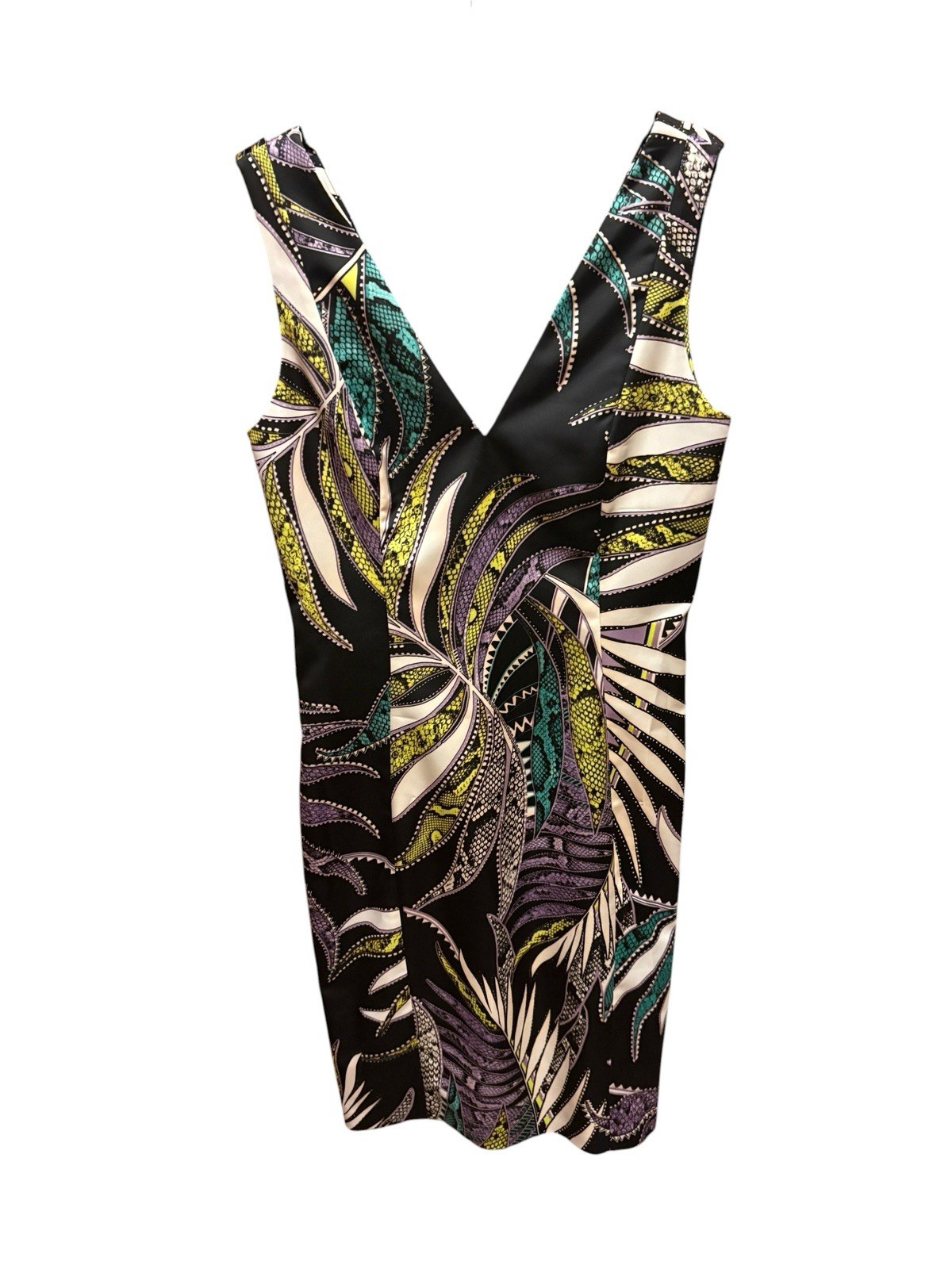 Just Cavalli Multicolor Tropical Snakeskin Print Satin Midi Dress Size 46