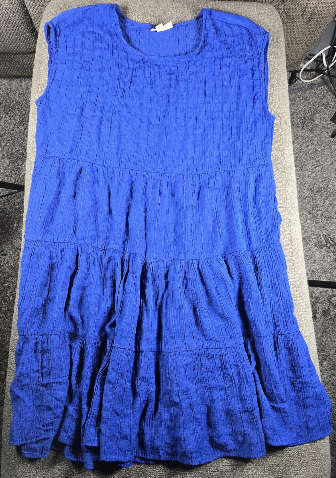 Knox Rose Women’s Blue Sleeveless Round Neck Tiered A-Line Knee Dress XL