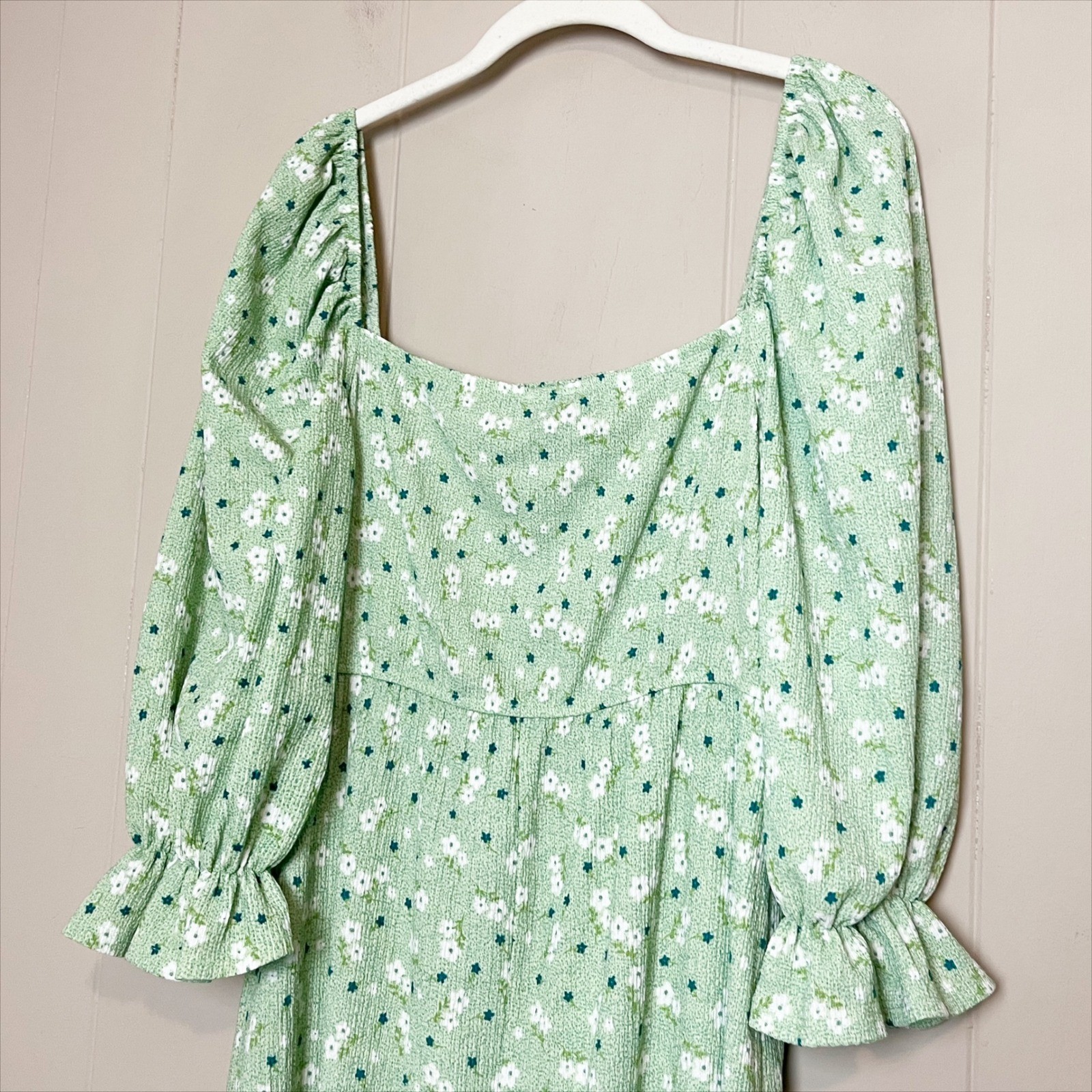 Miss Selfridge Green Floral Smocked Midi Dress 6 Puff Sleeve Milkmaid Cottage