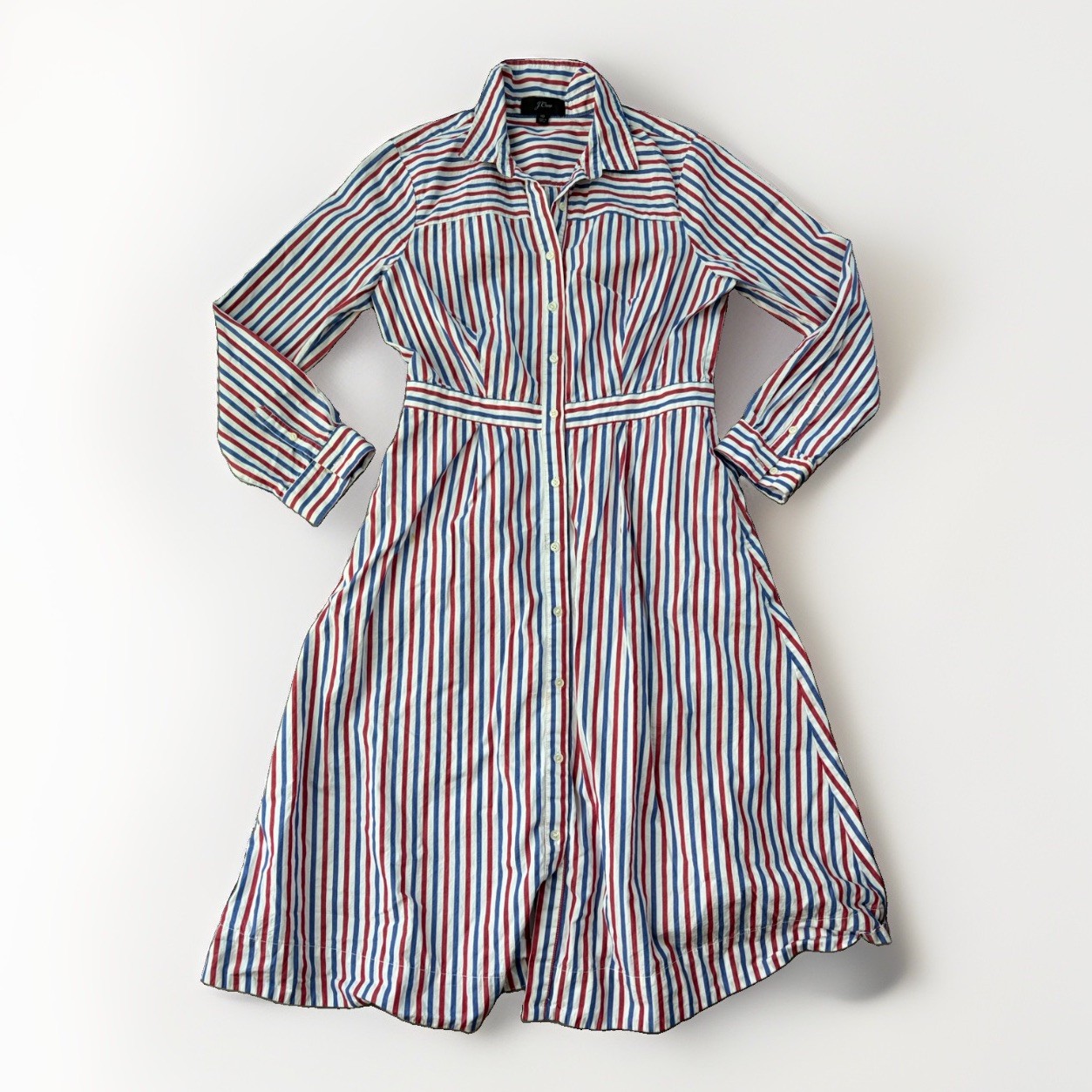 J Crew Shirt Dress Women 10 Slim Fit Red White Blue Striped Long Sleeve Preppy