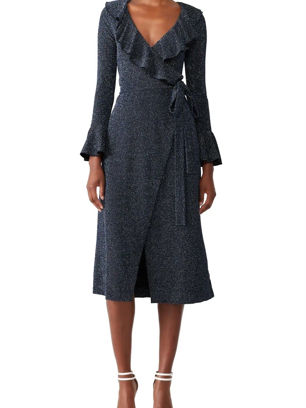 Free People One More Time Lurex Wrap Dress Large Glitter Ruffle Midi Dress Long