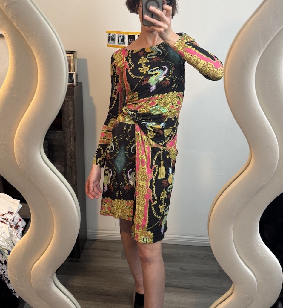 Vintage Cavalli Class Longsleeve Seadragon Seahorse Print Dress Stretchy Size 42