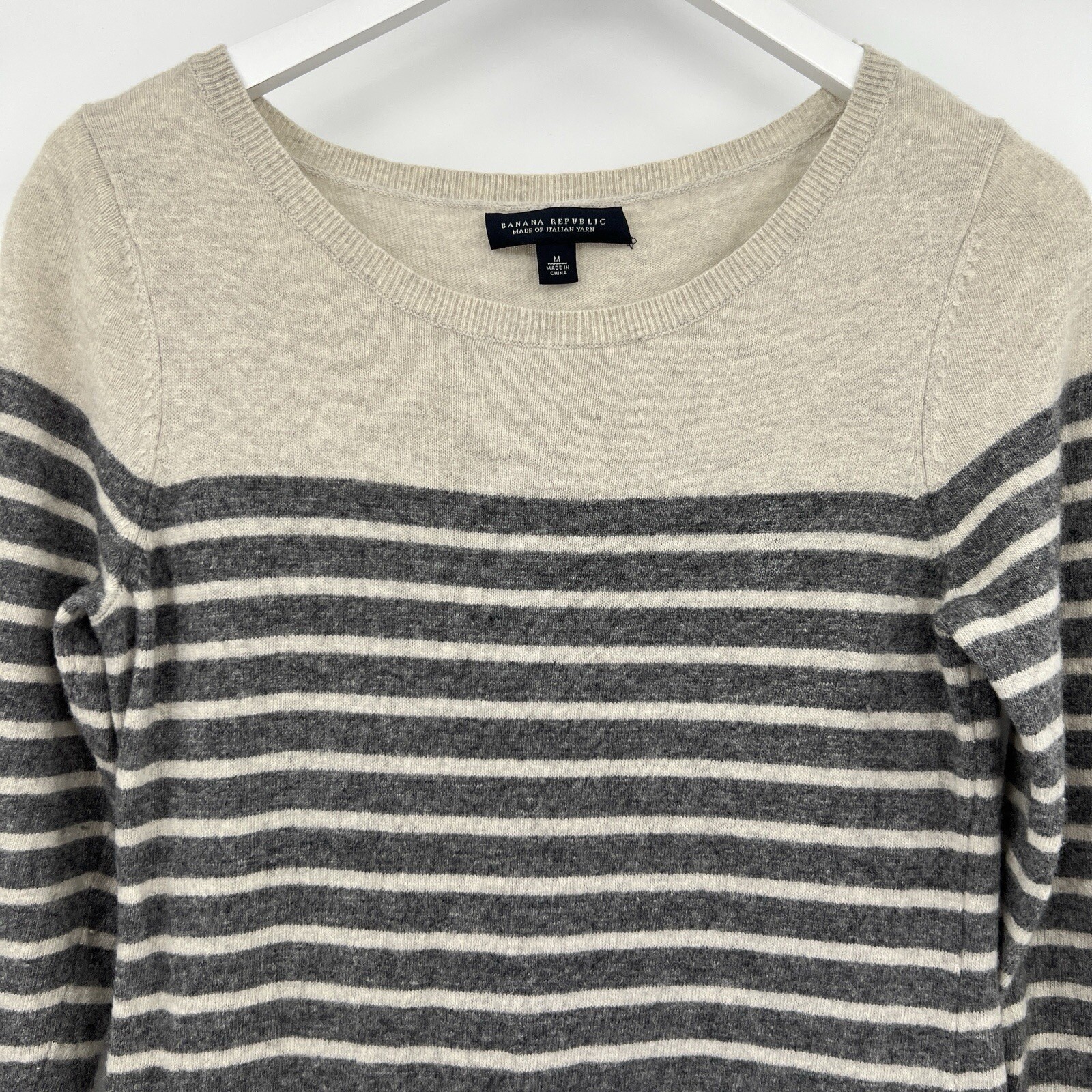Banana Republic Wool Cashmere Blend Dress Size Medium Gray Striped Style 884306