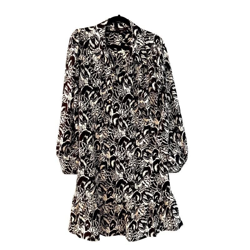 Next women’s midi dress UK 12 black and white pattern flare long sleeve w/cuffs