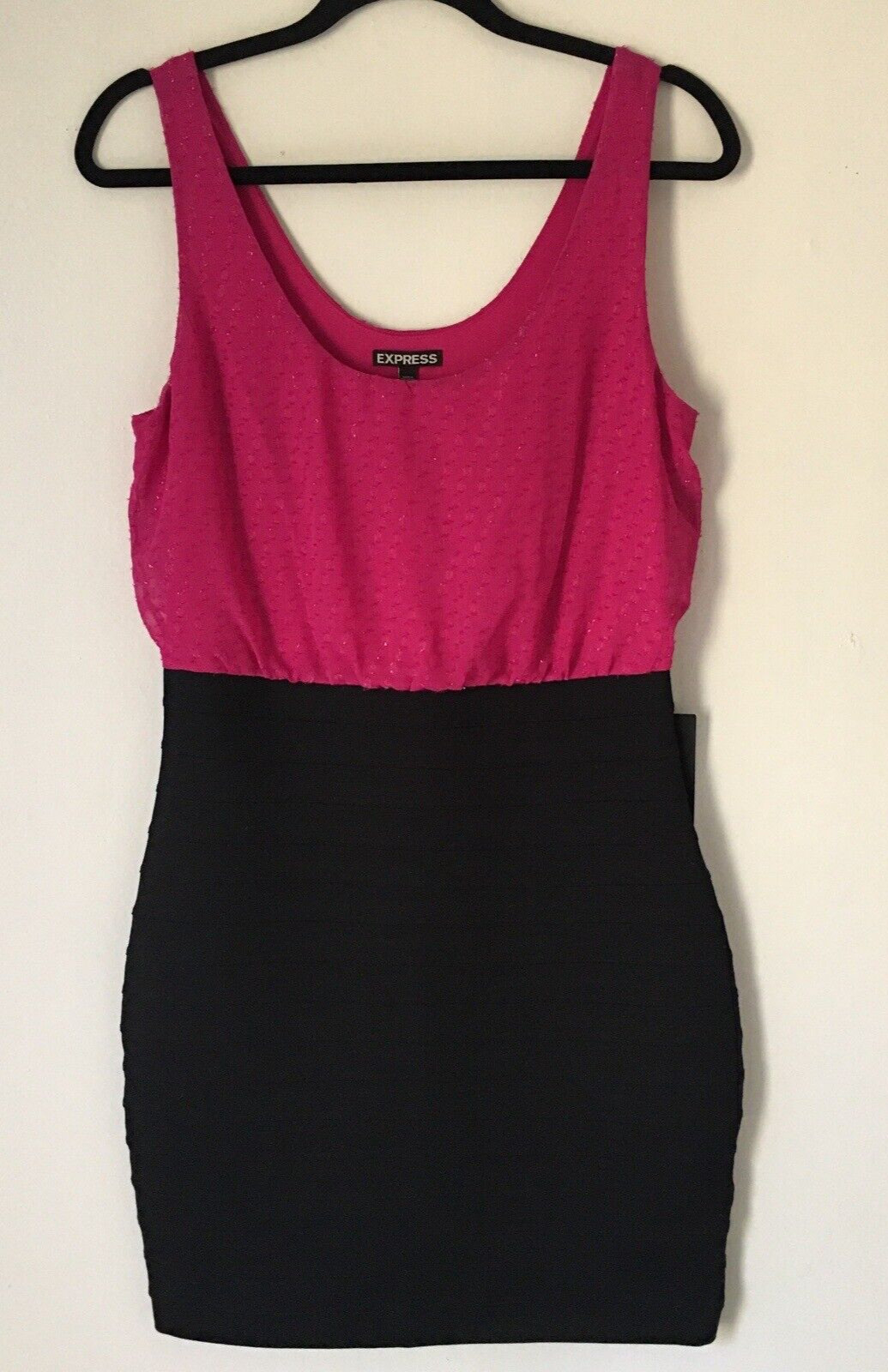 Express Dress Bandage Bodycon Shimmery Top Pencil Bottom Black Pink Sleeveless M