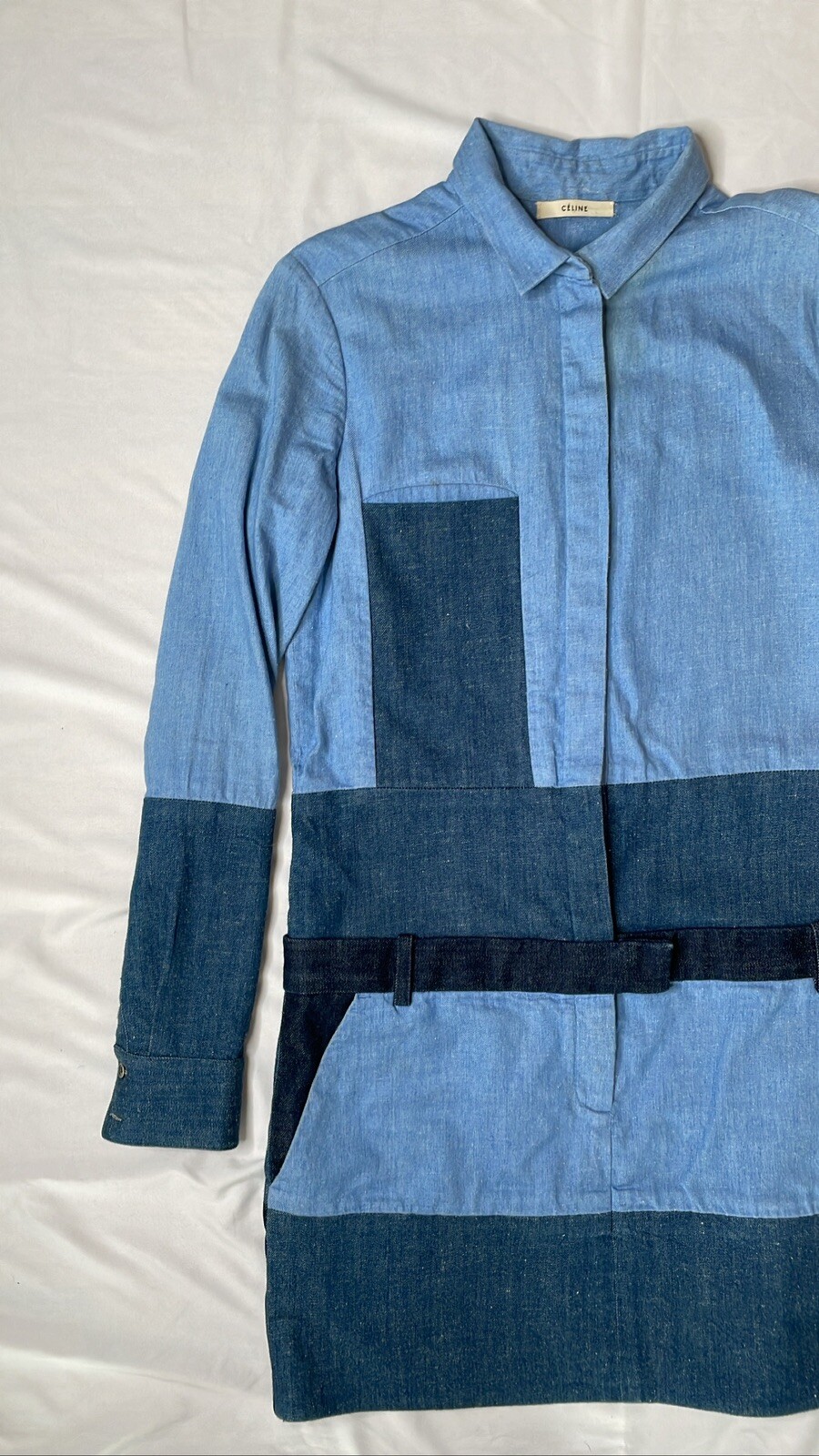 Celine CÉLINE Paris Phoebe Philo Pre Fall 2011 Patchwork Denim Shirt Dress 40 FR