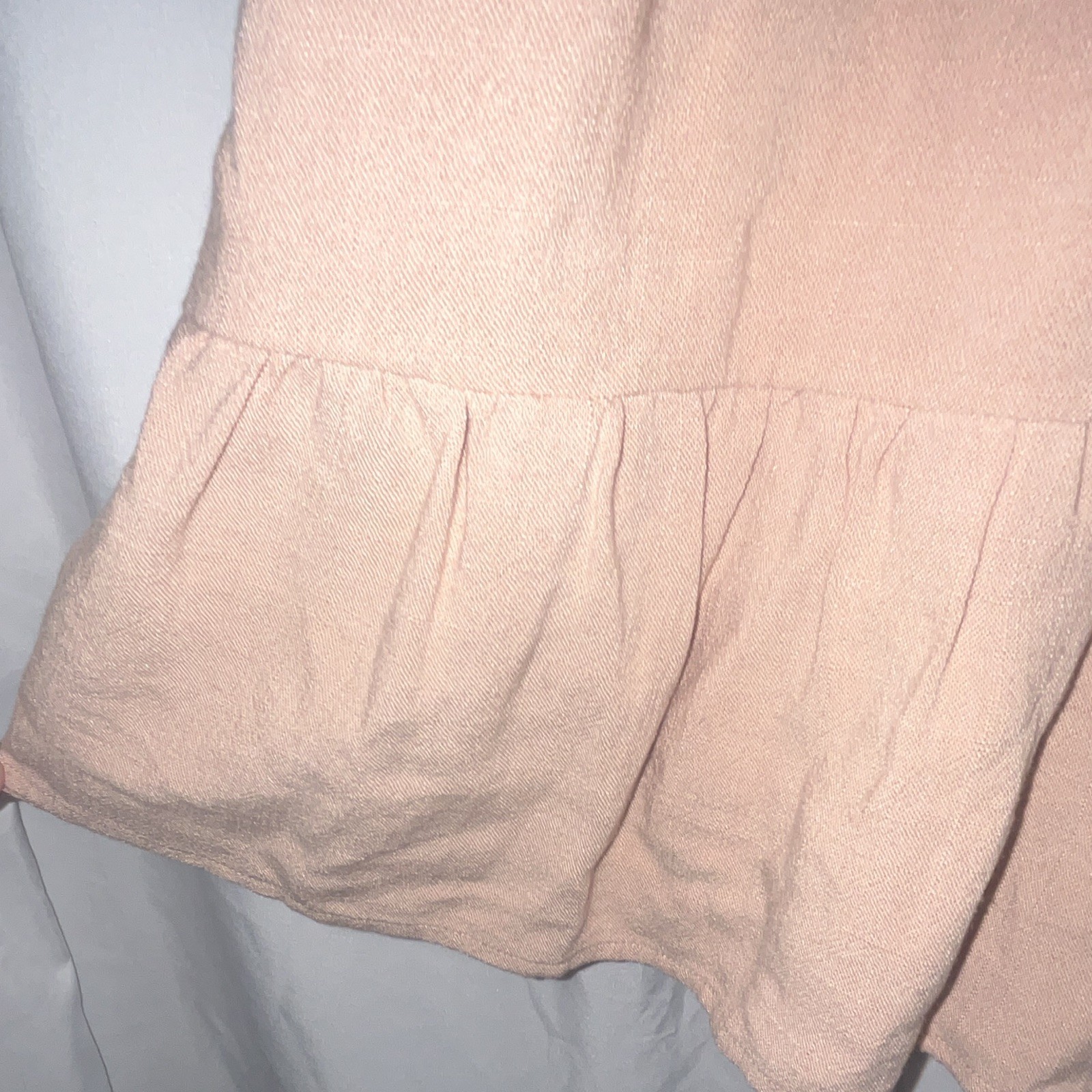 Very J Solid Beige Short A-Line Dress S V-Neck Short Sleeve Ruffle Accents