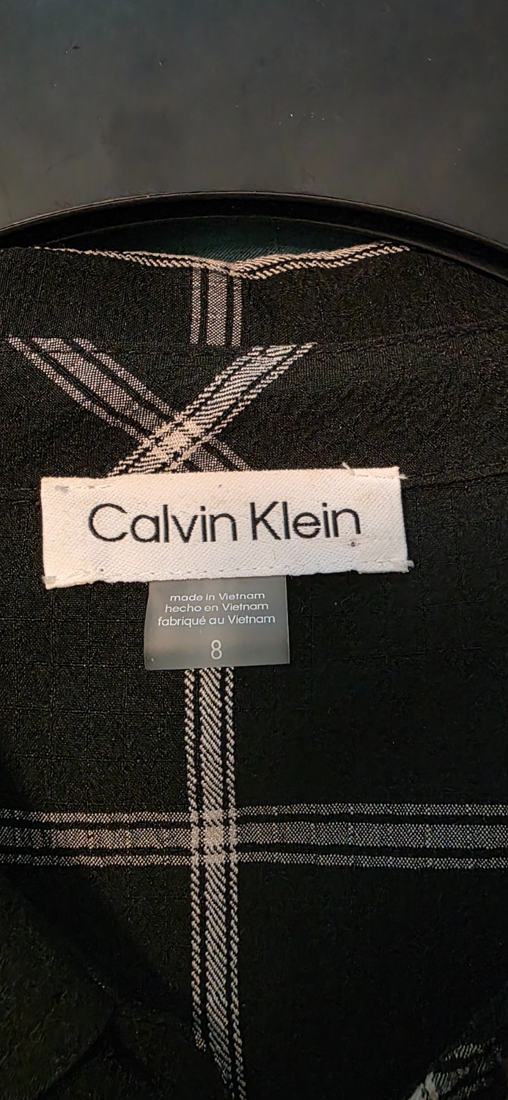 EUC CALVIN KLEIN Gauze Windowpane Midi Shirtdress Belted Short Sleeve Sz 8 Black
