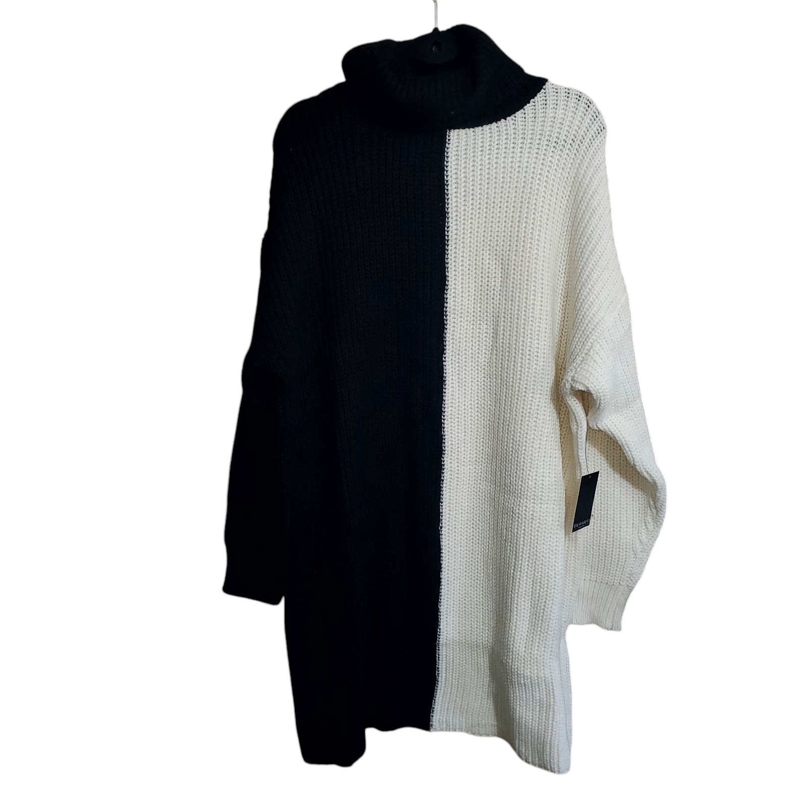 Eloquii Womens Plus Size 2X (18/20) Black White Turtleneck Mini Sweater Dress