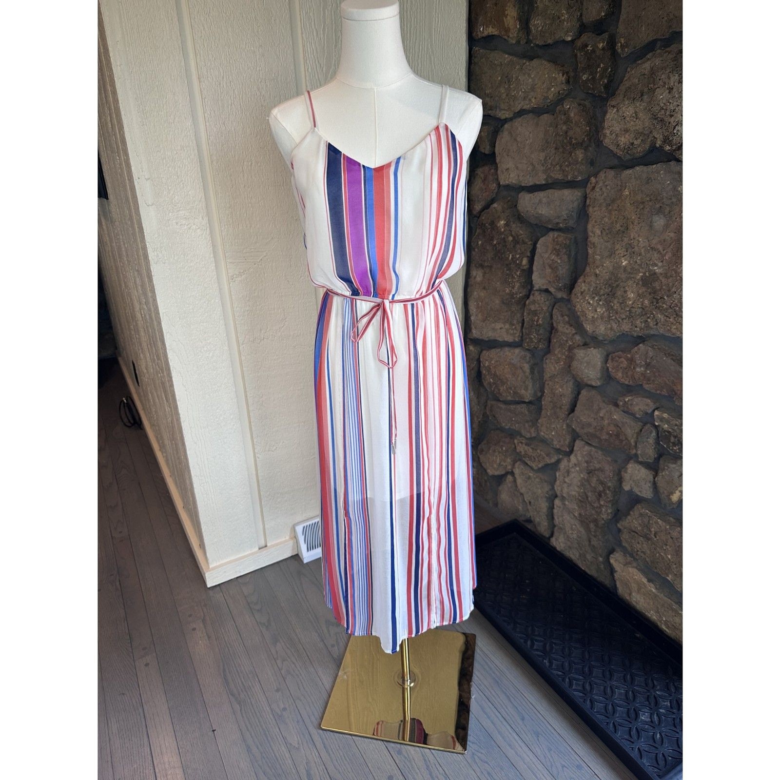 As U Wish Multi-Color Striped Spaghetti Strap Maxi Dress Size Small