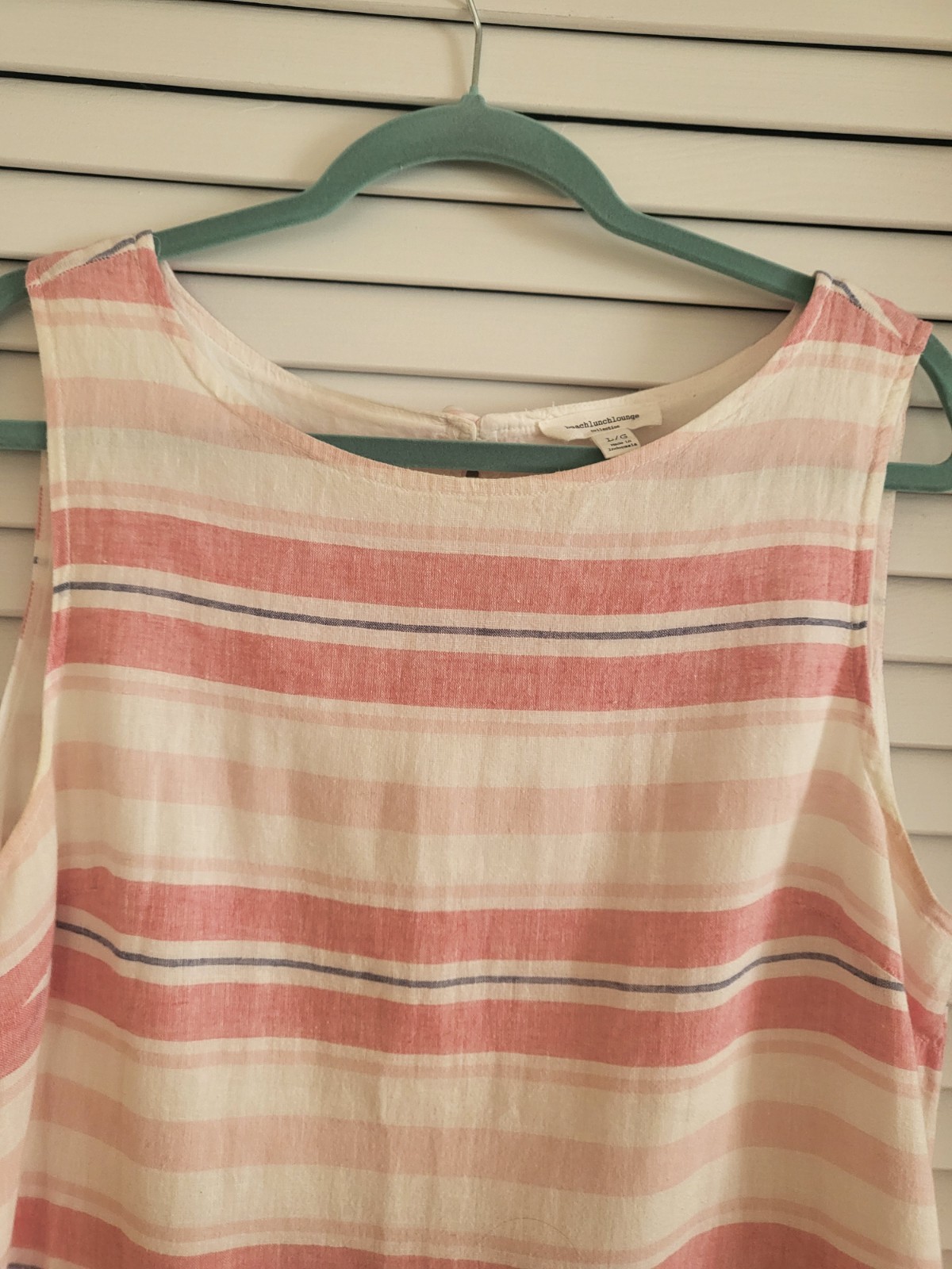 Beach Lunch Lounge Dress Womens Large Pink White Stripe Linen Blend Summer