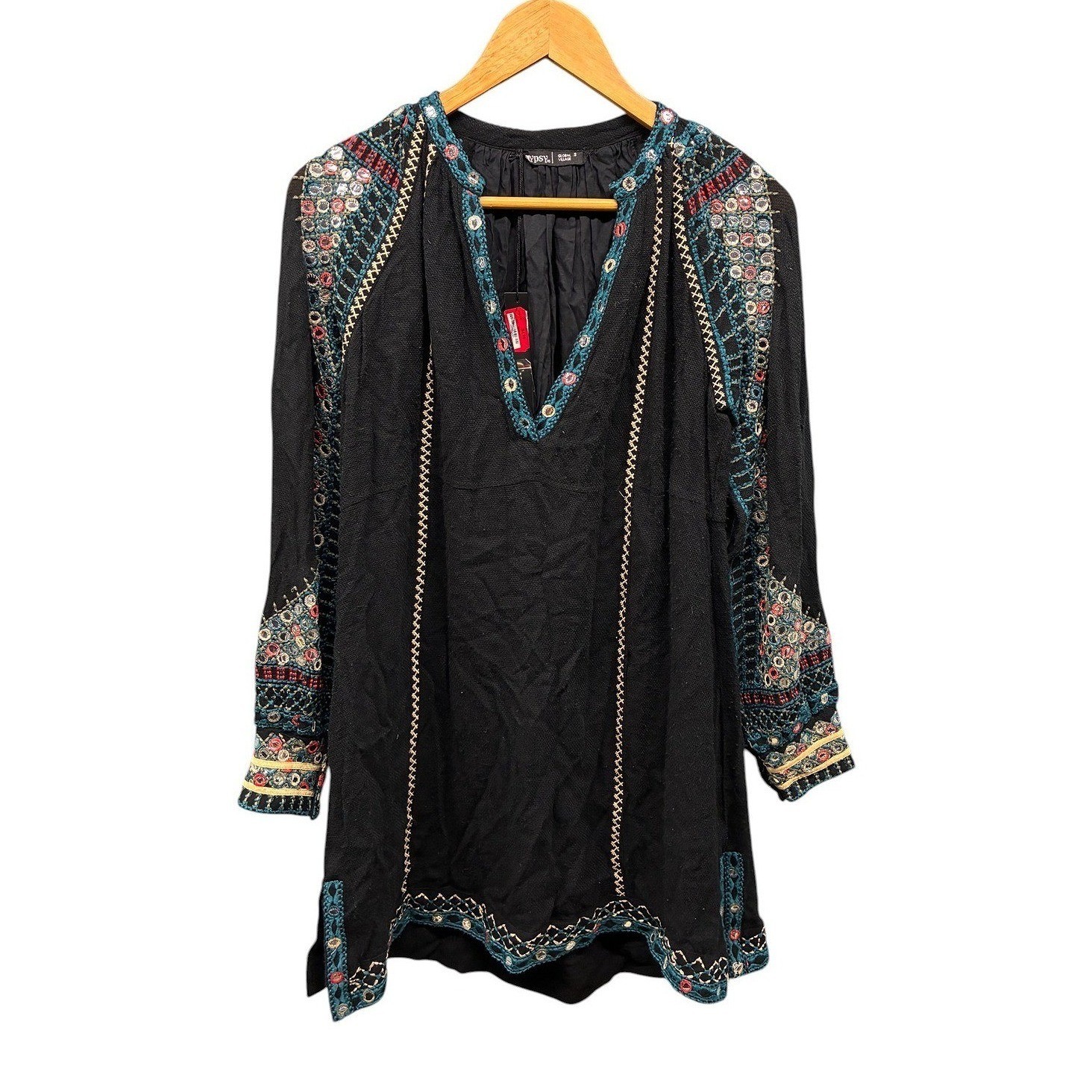 Gypsy 05 Dress Womens S Bohemian Long Sleeve Embellished Raglan Tassel Hippie