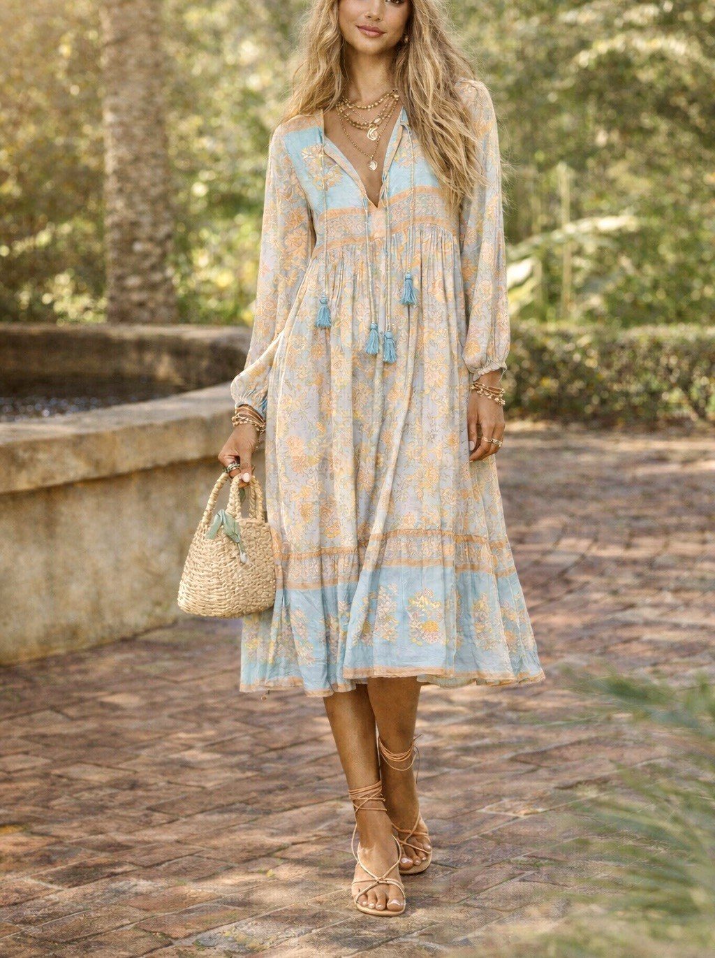 Spell & The Gypsy Collective Juniper Boho Midi Dress Eggshell Blue Size S