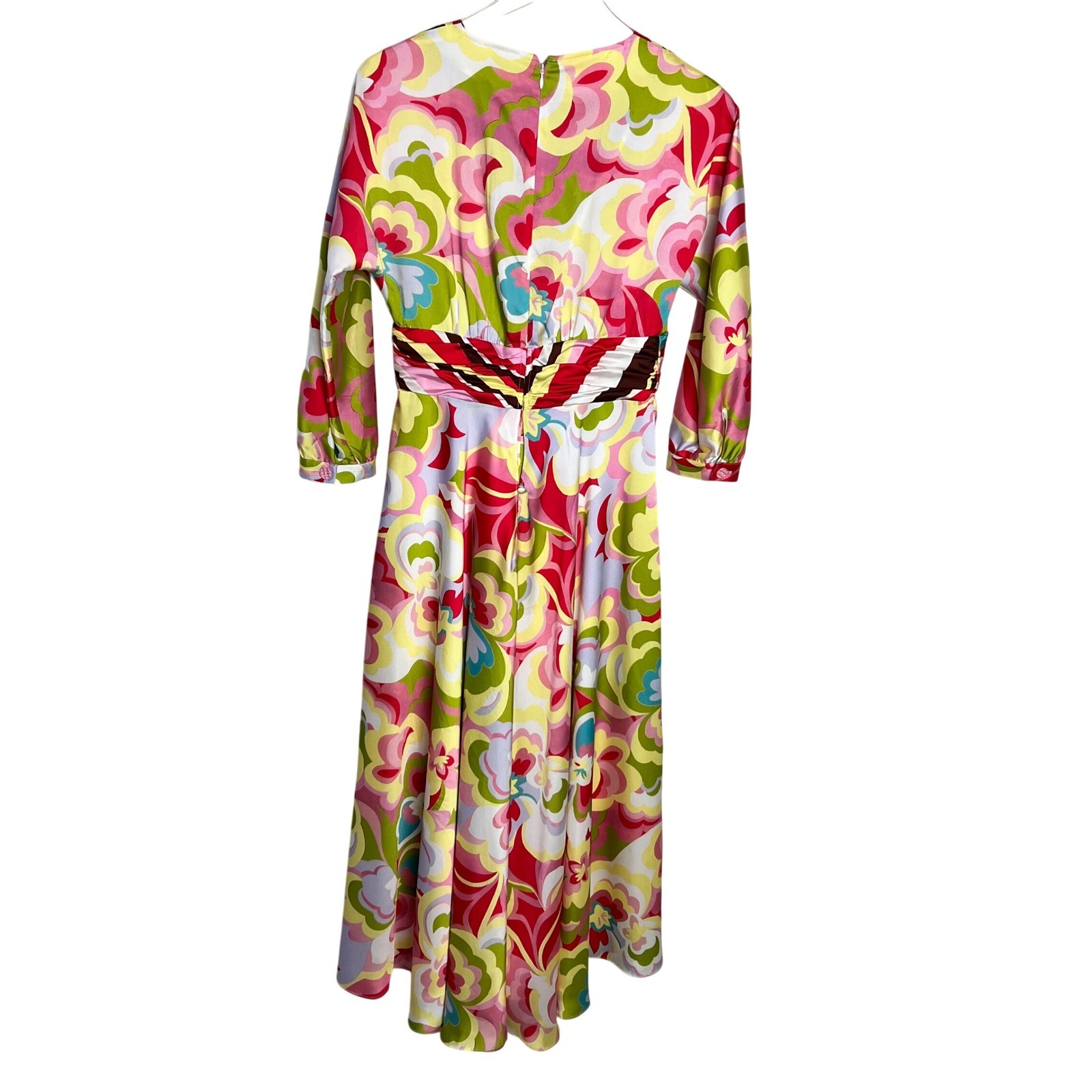 Teri Jon Rickie Freeman Pink Floral Psychedelic V-Neck Midi Dress Size 4
