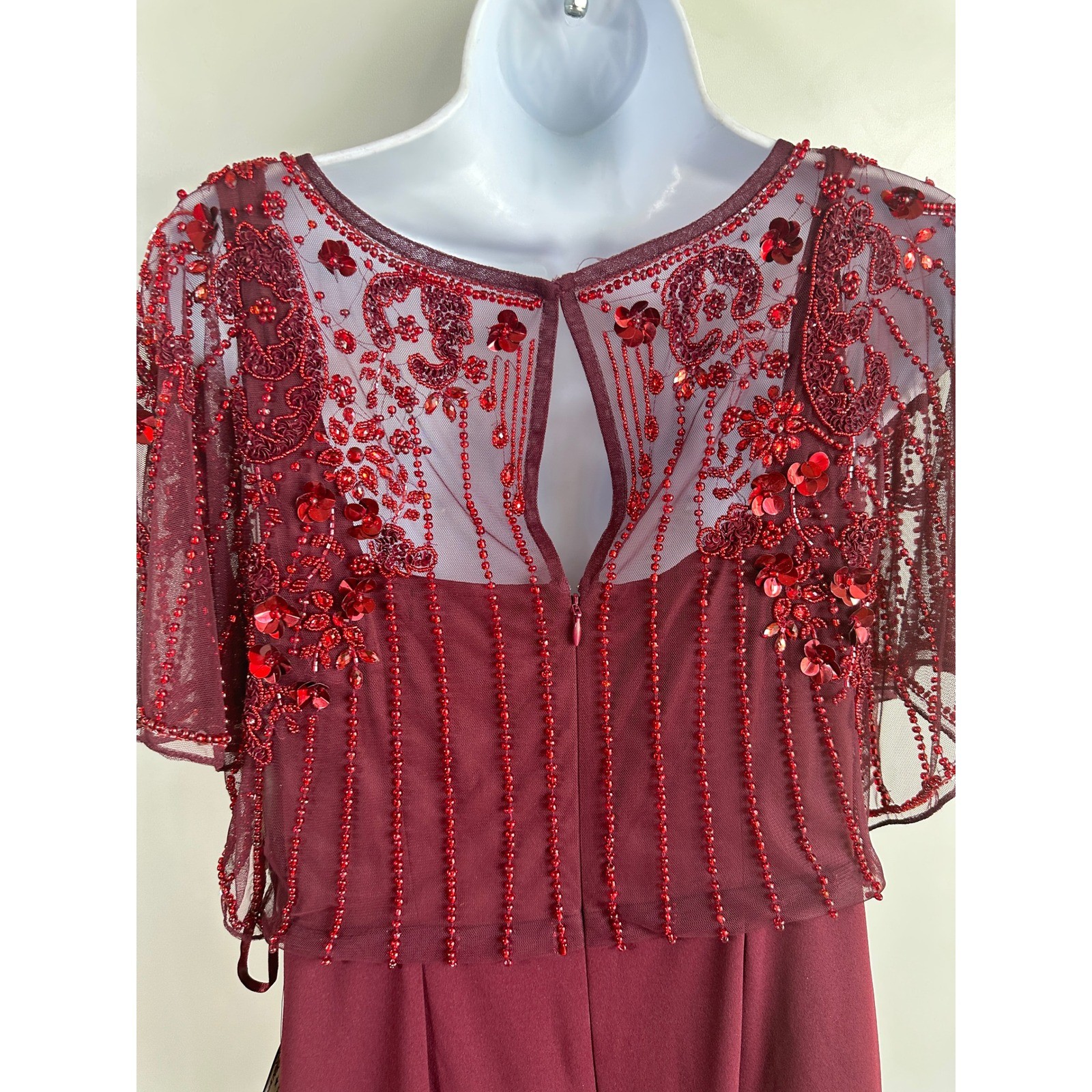 Aidan Mattox Beaded Evening Gown Wine Sequin Capelet Art Deco Old Hollywood Sz10