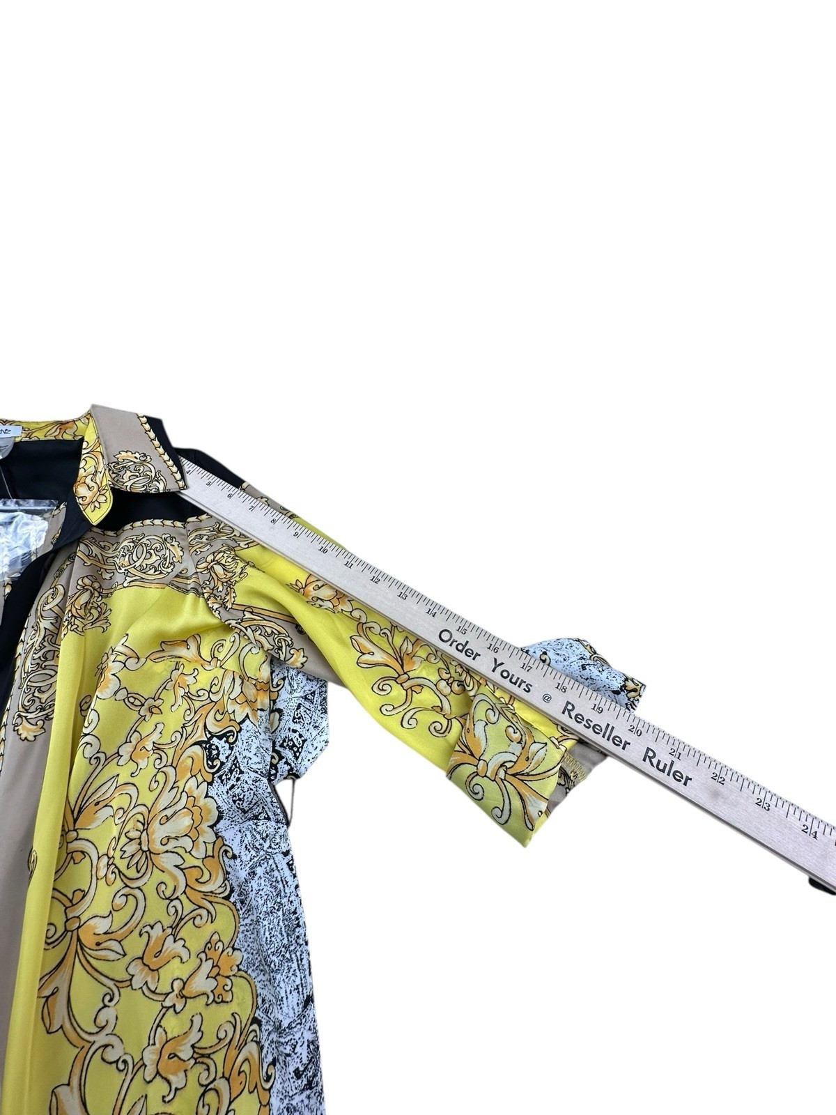 Cache Baroque Scarf Print Button Front Shirt Dress Tunic Yellow Black Belted 14