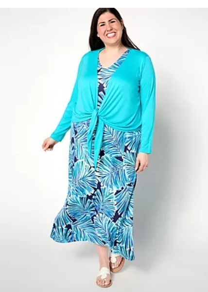 Belle – Kim Gravel Better Together Large-P Dress Shrug Set Peacock Palms A634849