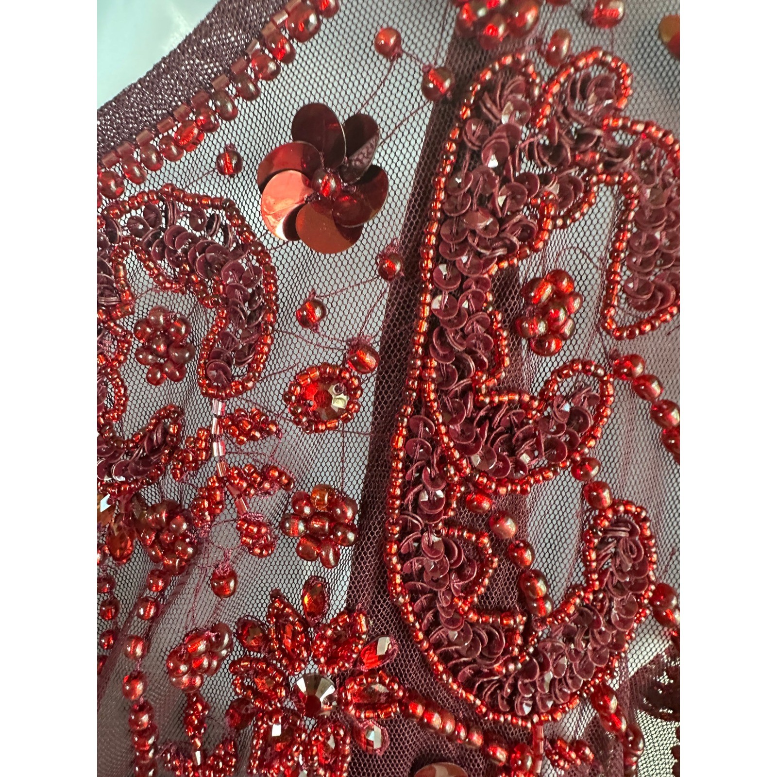 Aidan Mattox Beaded Evening Gown Wine Sequin Capelet Art Deco Old Hollywood Sz10