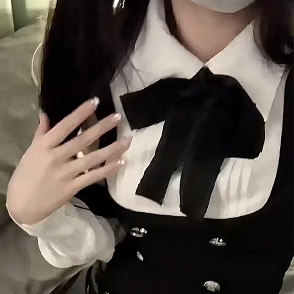 Comfy Spring Autumn Fashion Bow Fake Two Pieces Sweet Bow Buttons Design
