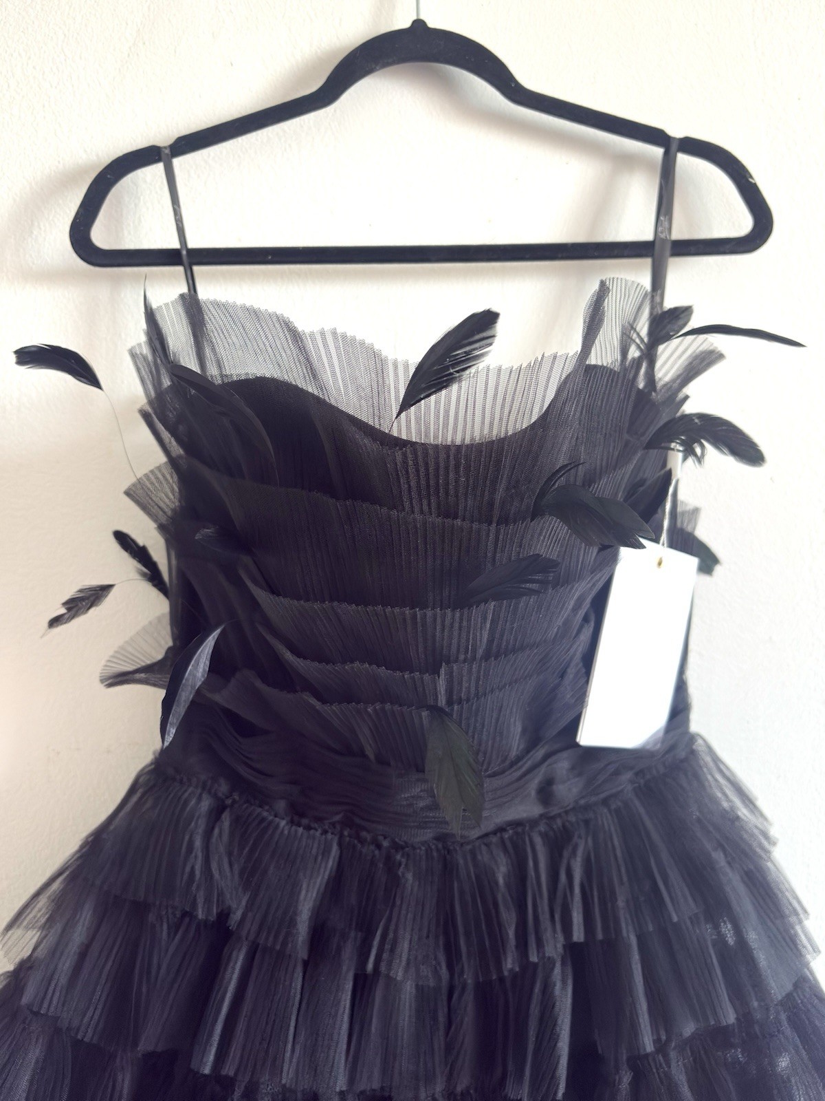Mac Duggal 20529 Black Feathered Strapless Tulle Fit & Flare Mini Dress NWT sz 8