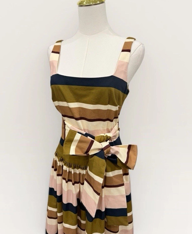 Antonio Melani The Style Bungalow Luncheon Striped Belted Maxi Dress SZ 0 NWT