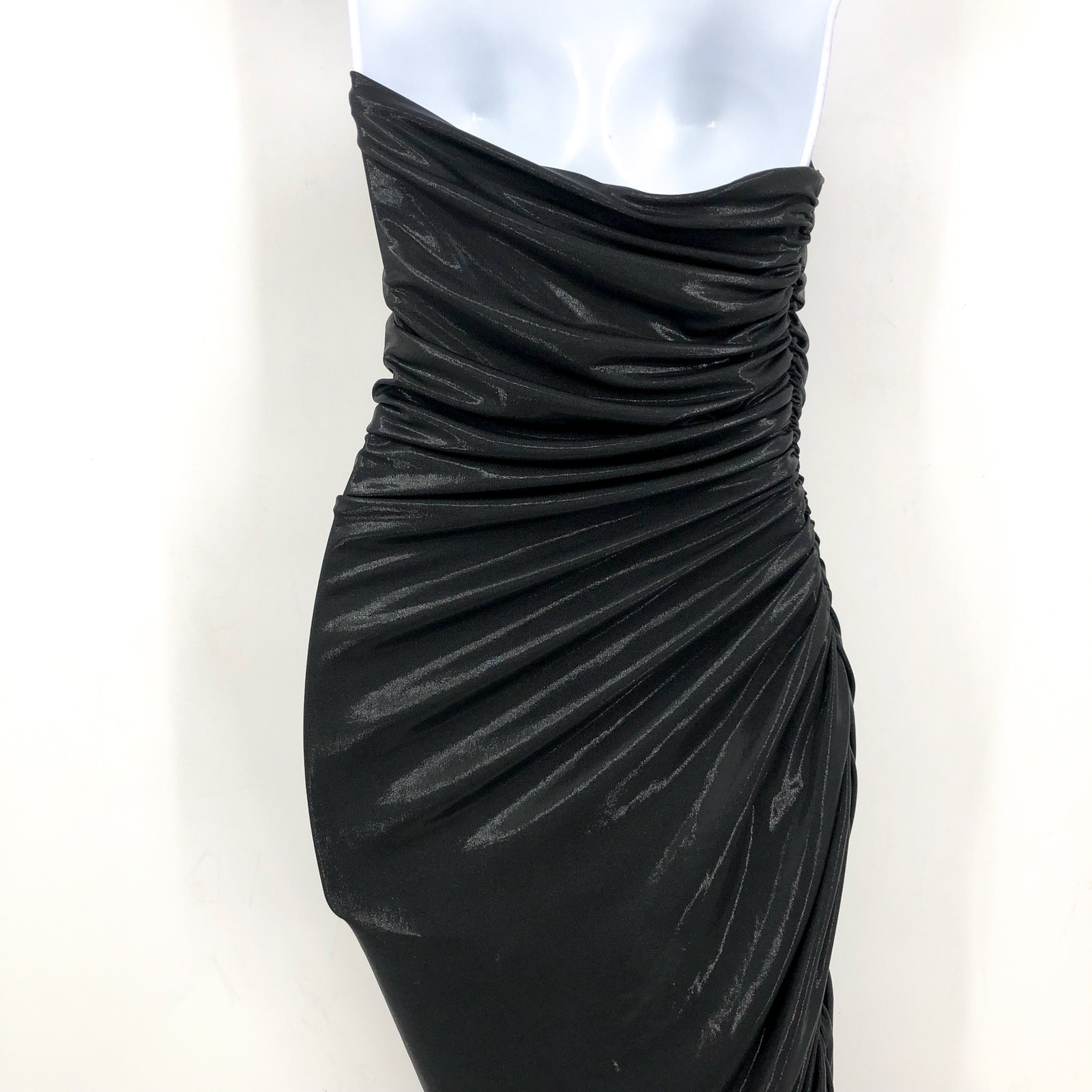 NORMA KAMALI Diana Strapless Ruched Lamé Dress Medium 38 Dark Grey Metallic NWT